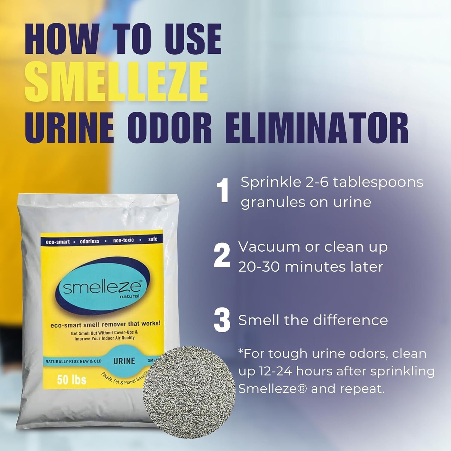 SMELLEZE Eco Urine Odor Eliminator Deodorizer: 50 lb. Granules Get Smell Out