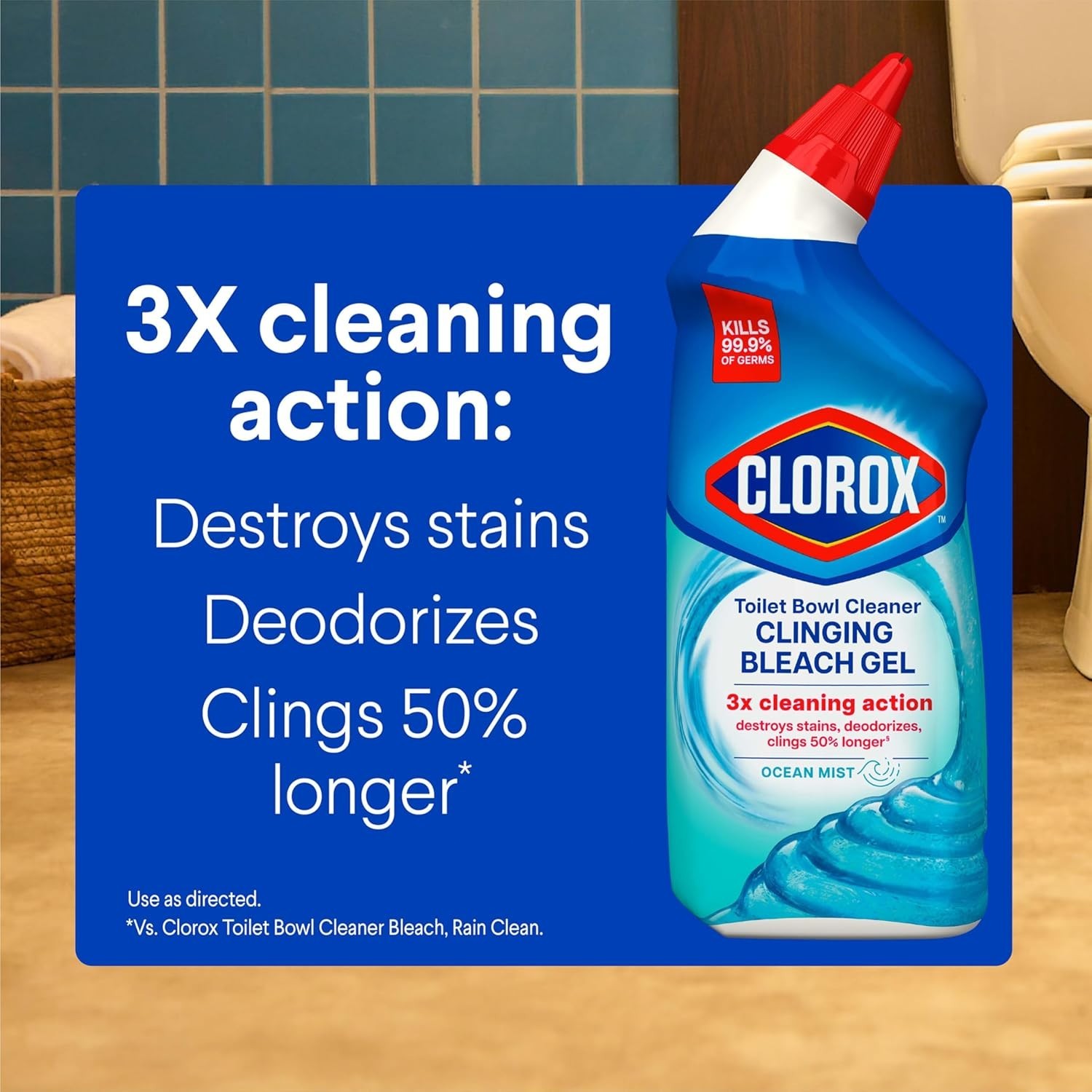 Toilet Bowl Cleaner Clinging Bleach Gel, Kills 99.9% of Bacteria and Viruses, Oc