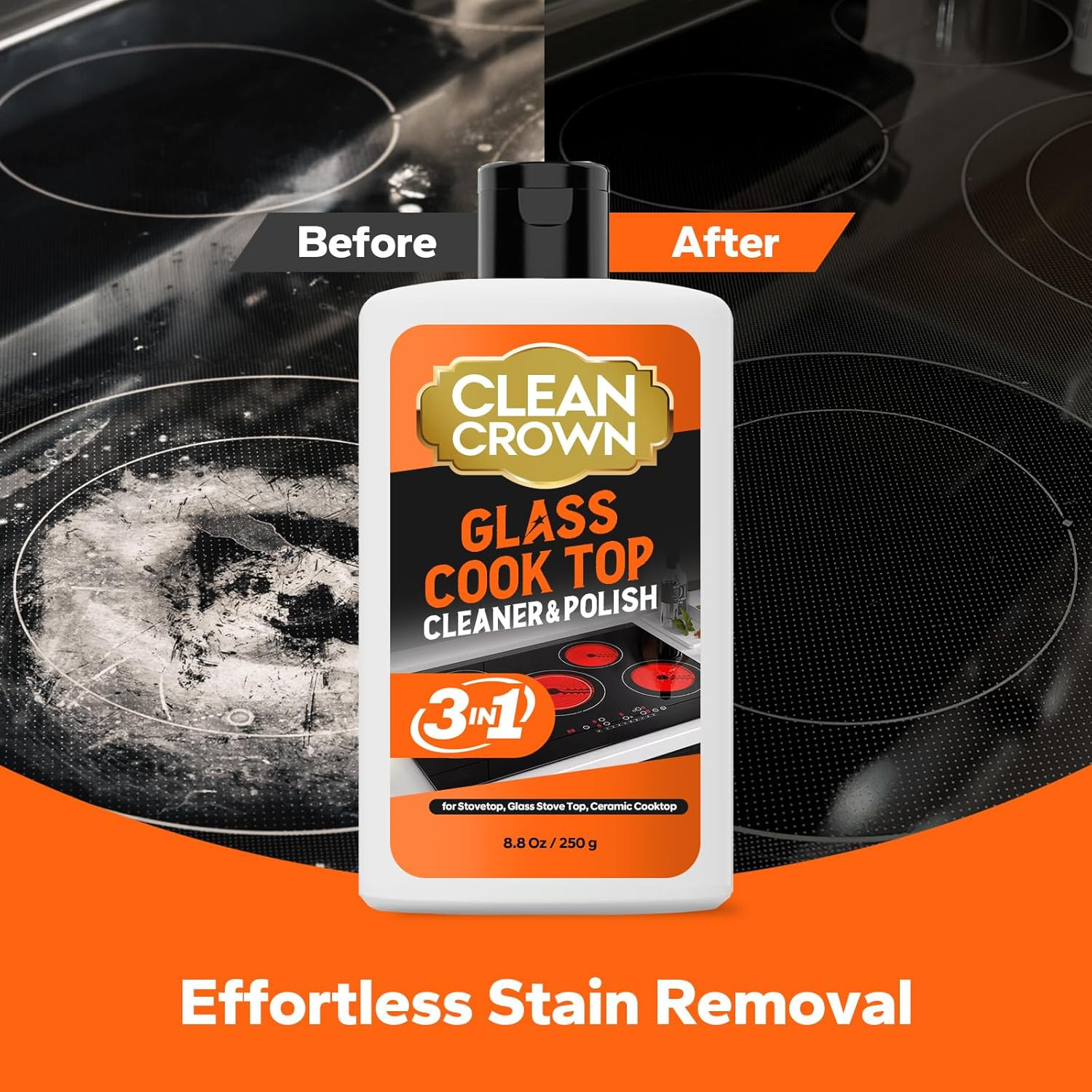 3-In-1 Cooktop Cleaner Kit (8.8 Oz Cooktop Cleaner + Scrubbing Pad + Scraper), S