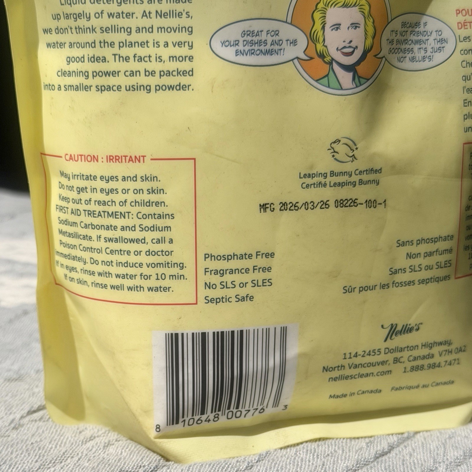 Nellie’s Dishwasher Powder 1.6 lb Plant Based Eco-Friendly Septic Safe Detergent