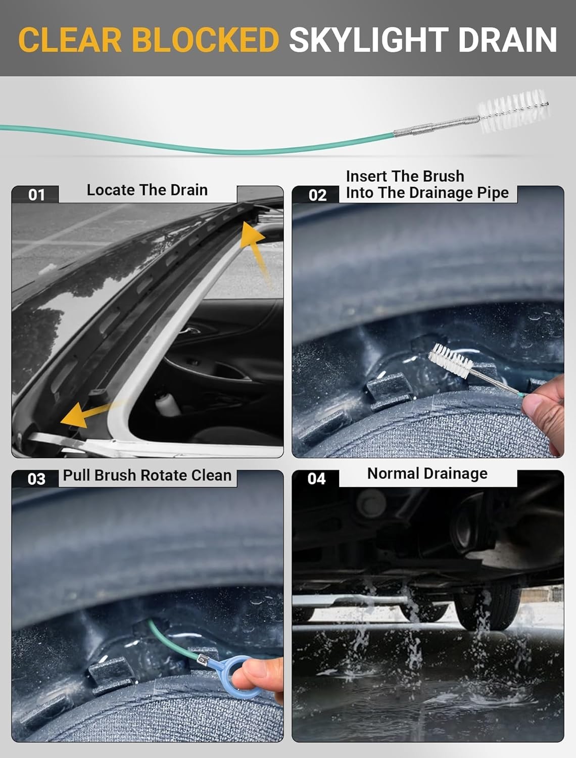 Auto Sunroof Drain Cleaning Tool, 78 Inch Flexible Drain Brush Long Pipe Cleaner