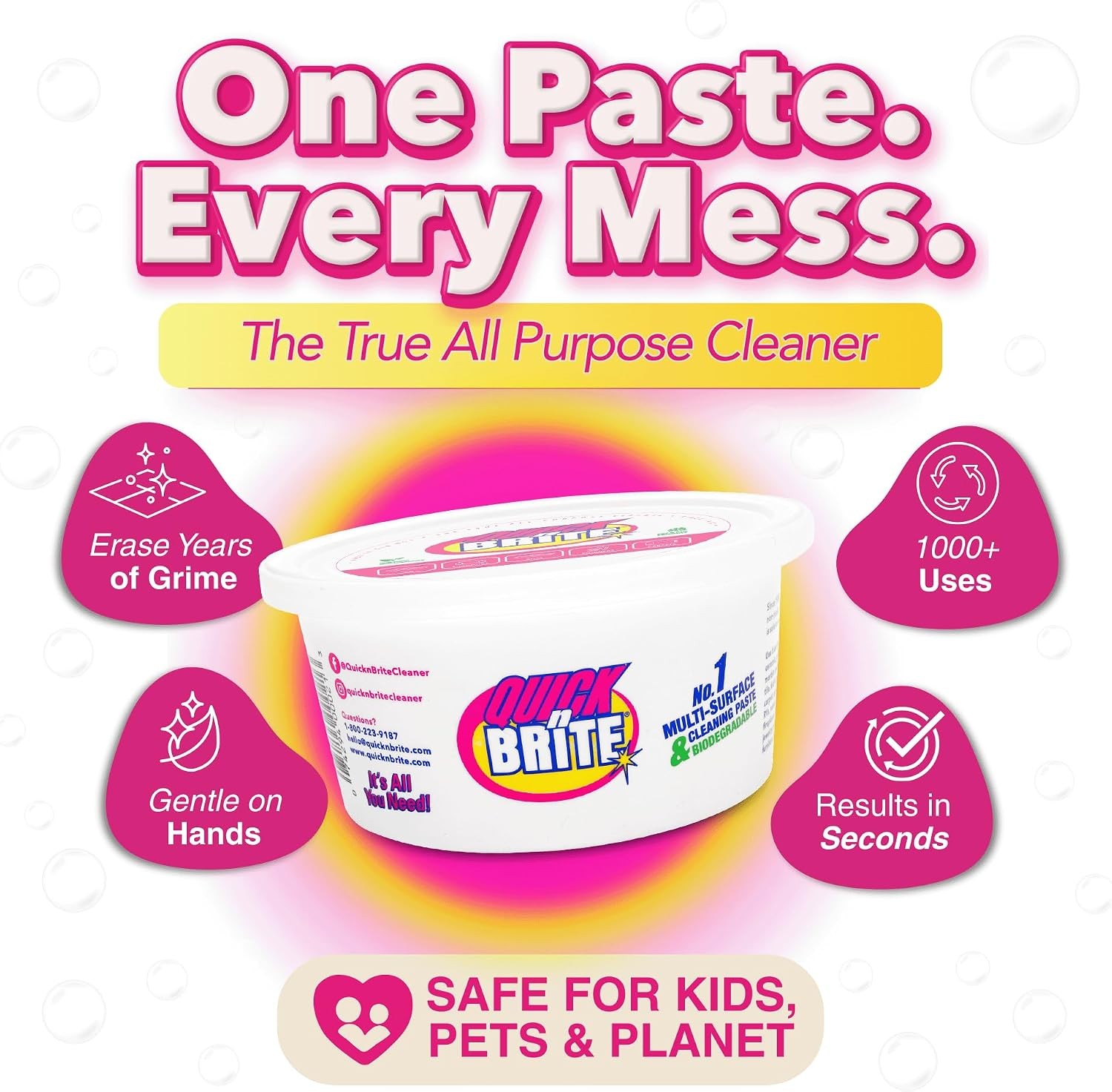 Quick ‘n Brite All Purpose Cleaning Paste – Miracle Cleaner for Tough Stains,…