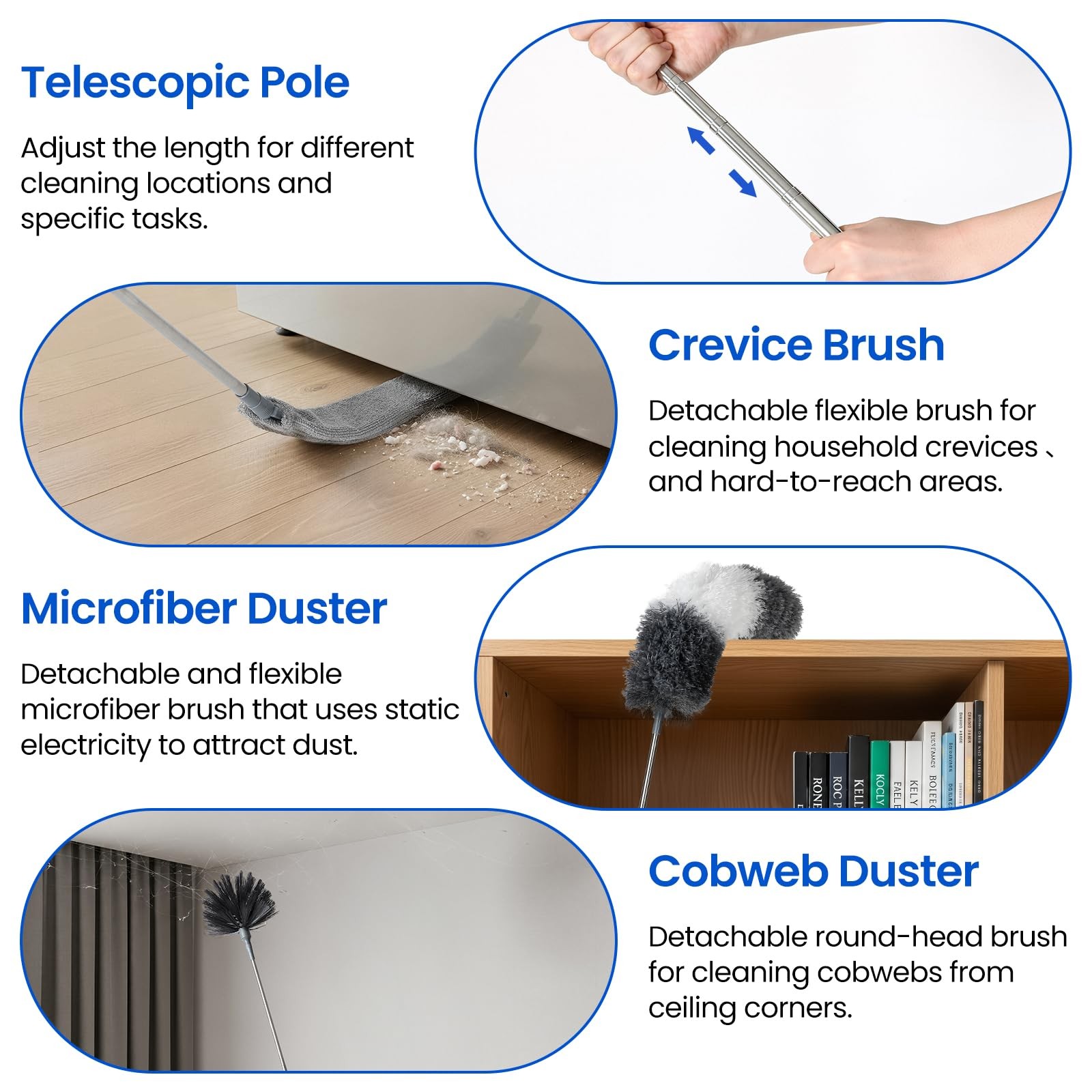 Microfiber Dusters with Extension Pole Washable Dusters Long Feather Duster