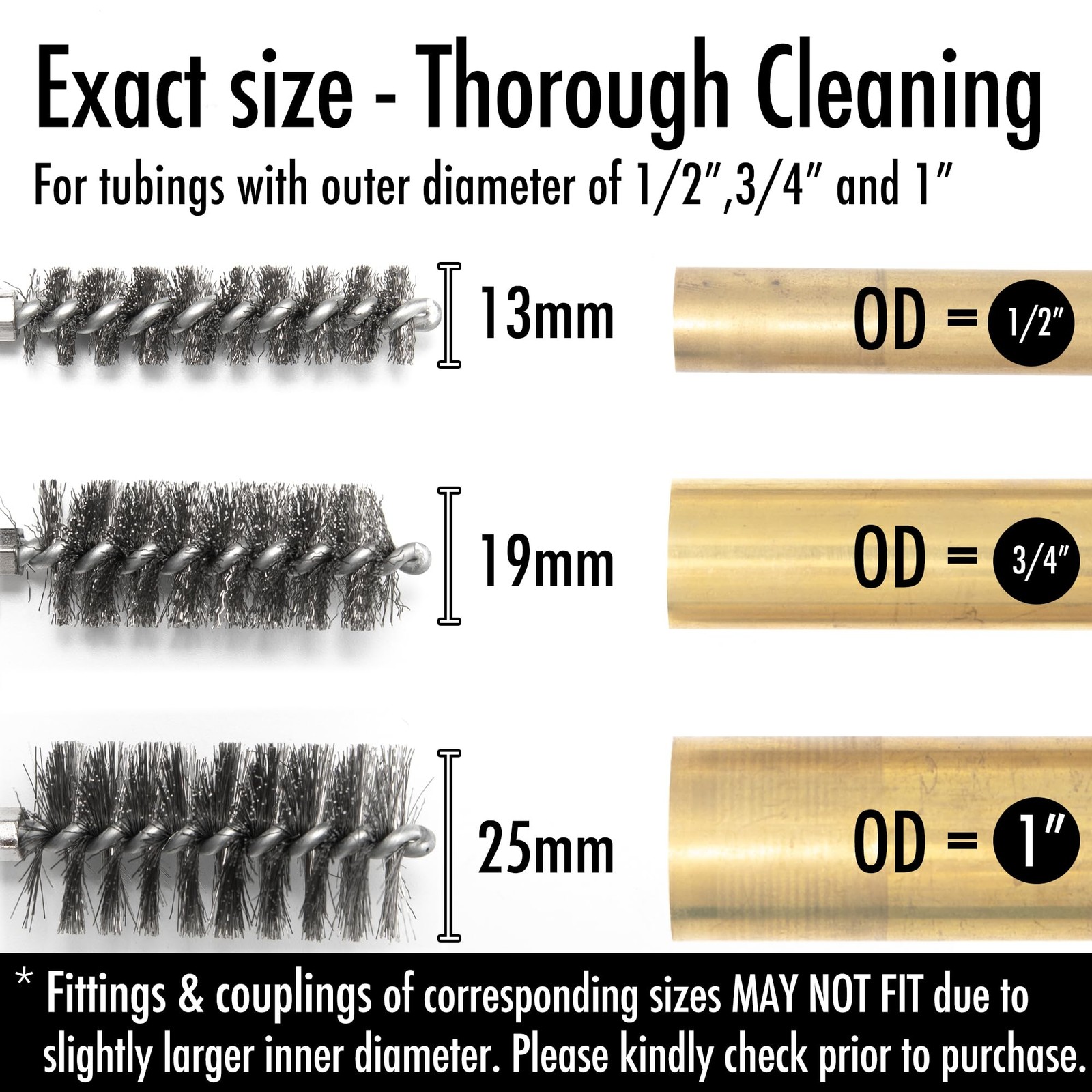 6pcs Copper Tube Pipe Cleaner, 1/2” 3/4” 1” Pipe Cleaning Brush Set, Stainles…
