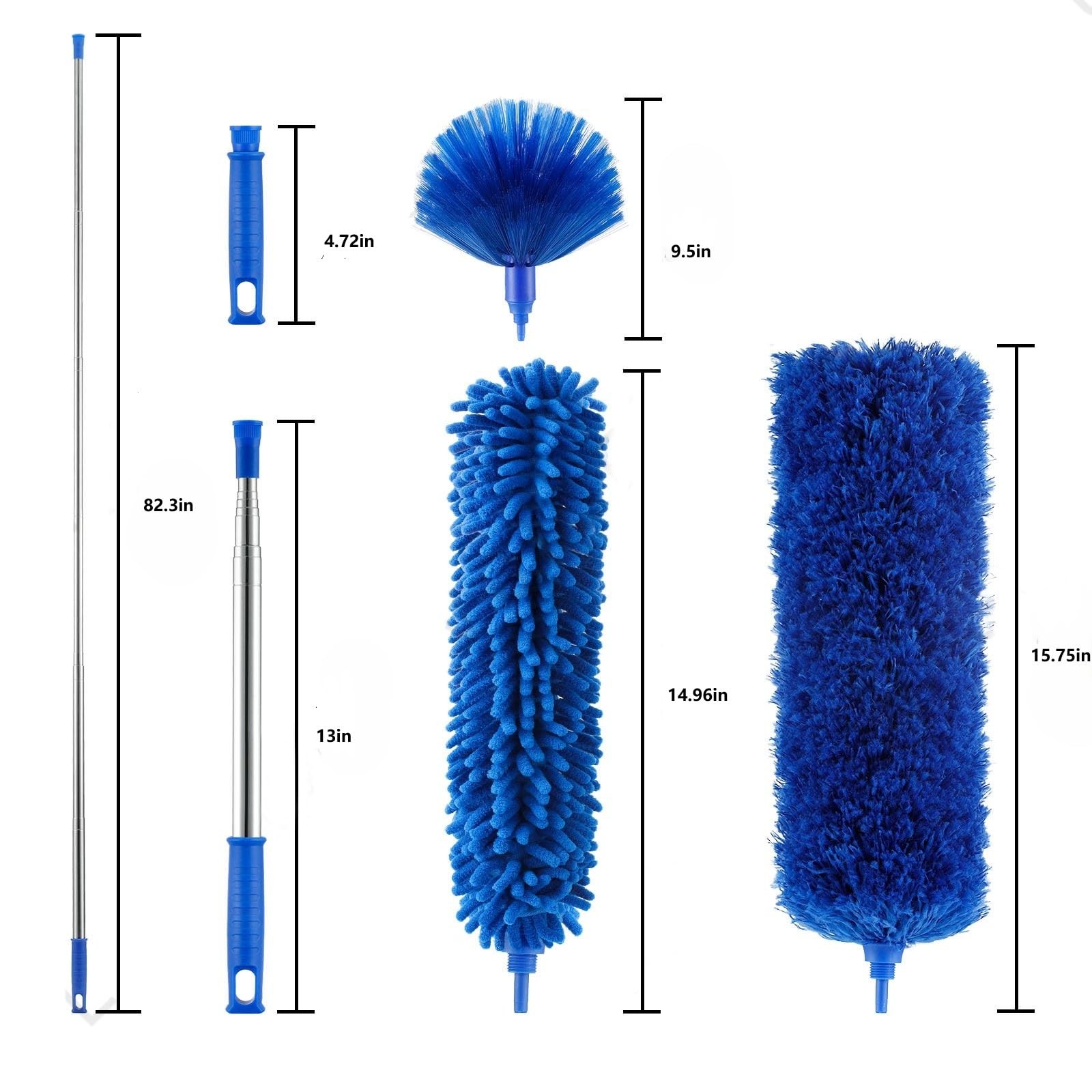 Duster, Microfiber Dusters with 2 Handle Sets, Durable 15-98.1 Inches Long Te…