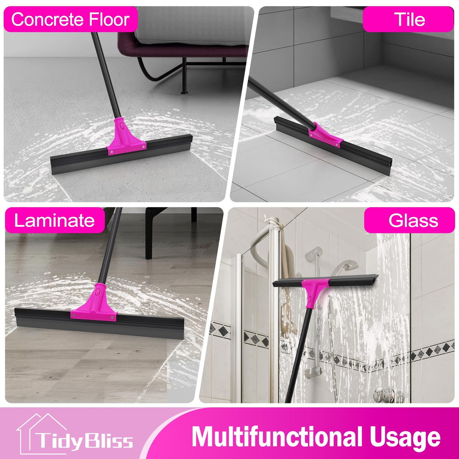 Floor Squeegee Heavy Duty with 58.3 inches Long Handle, Rubber Foam Water Scr…