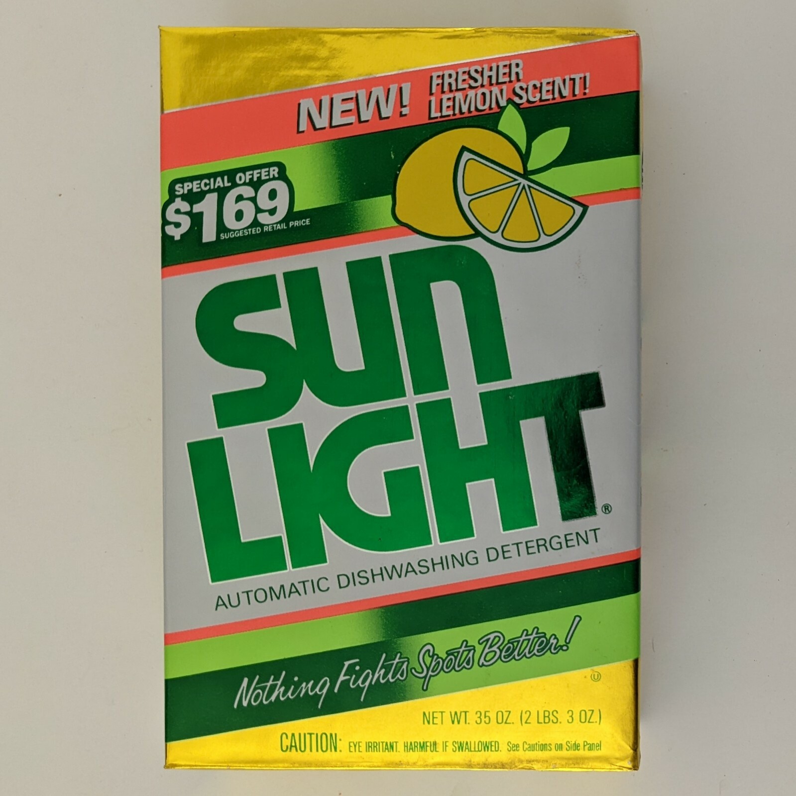 VTG Sun Light Automatic Dishwasher Detergent 35 Oz Box 1987 Sunlight Prop NOS