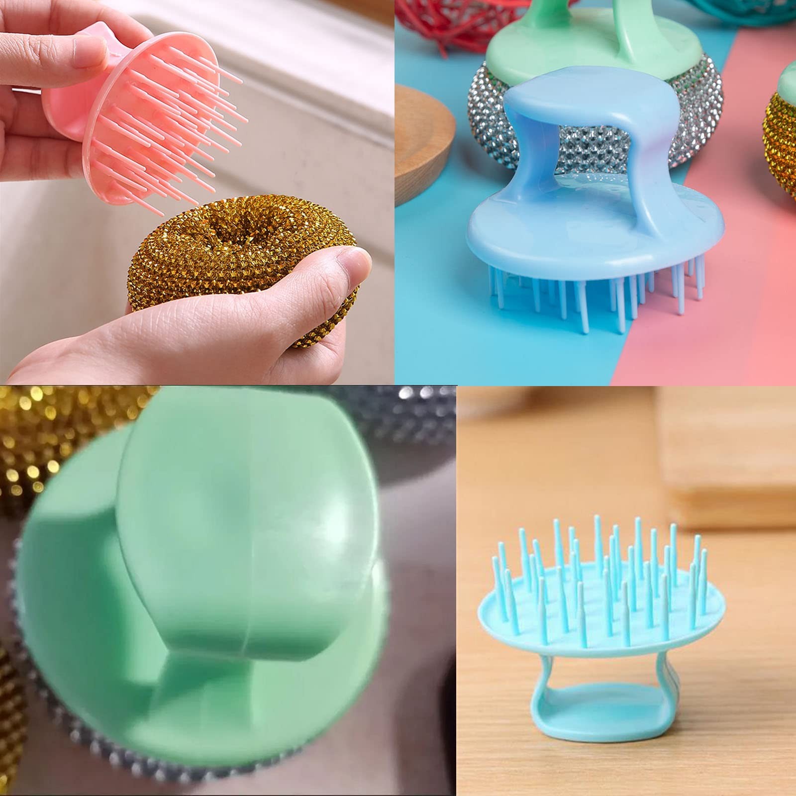 6 Pack Stainless Steel Scrubber Handle Attachment Universal Steel Wool Srubbe…