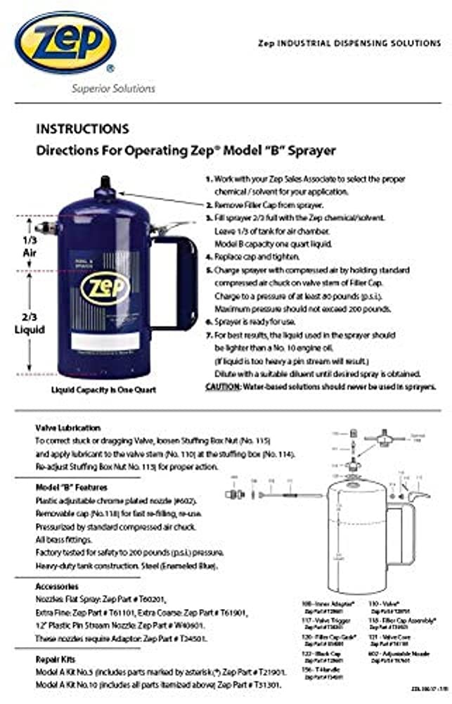 Zep Model B Heavy-Duty Steel Solvent Sprayer – 32 oz (Each) 829801 – Industrial