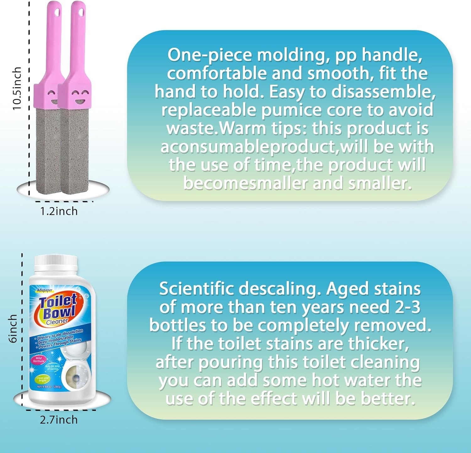 2-Pack Pumice Stone Toilet Cleaning Solution for Tough Stains & Calcium Buildup