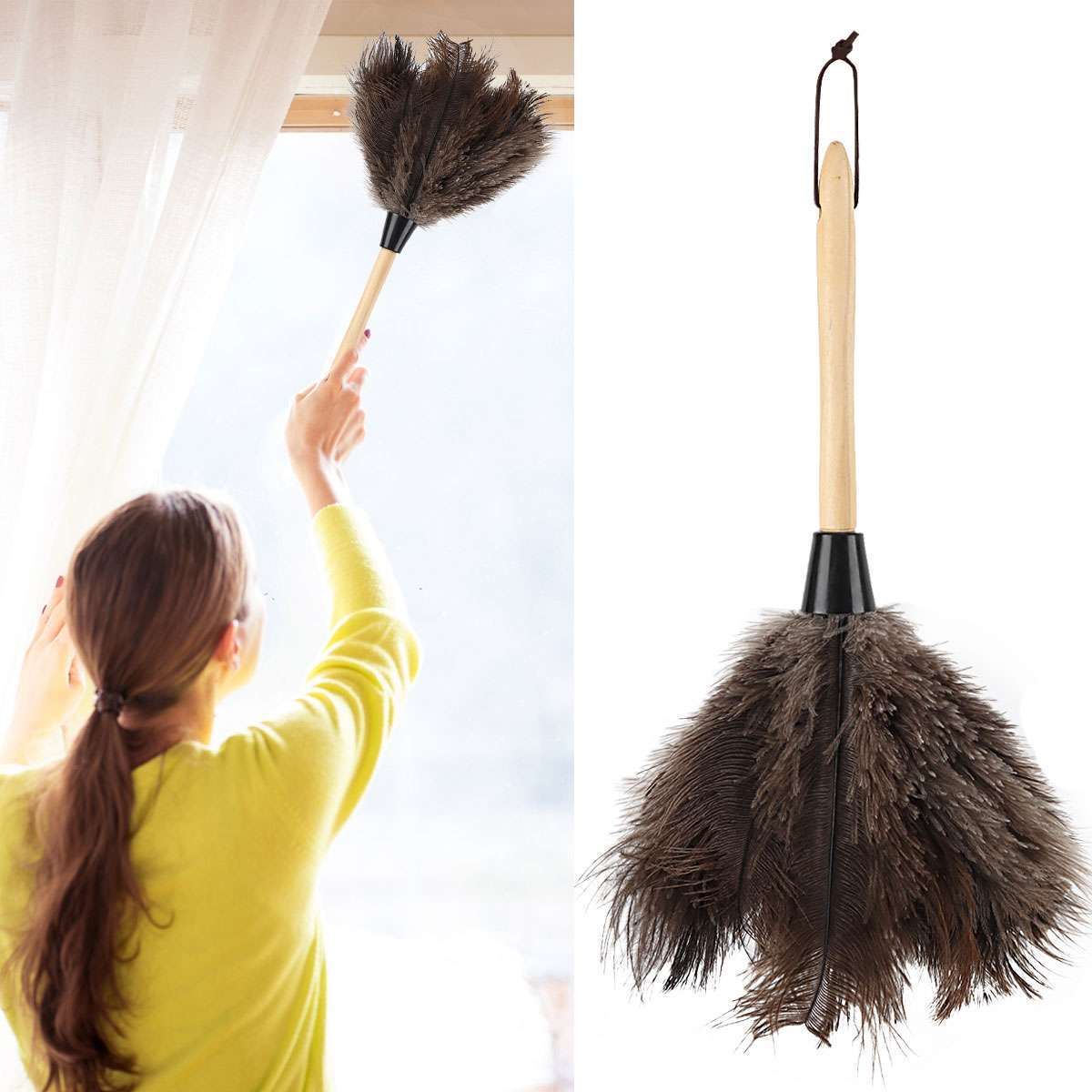 15.7″ Soft Ostrich Feather Duster Durable Collecting Cleaning Tool In Wool Shop