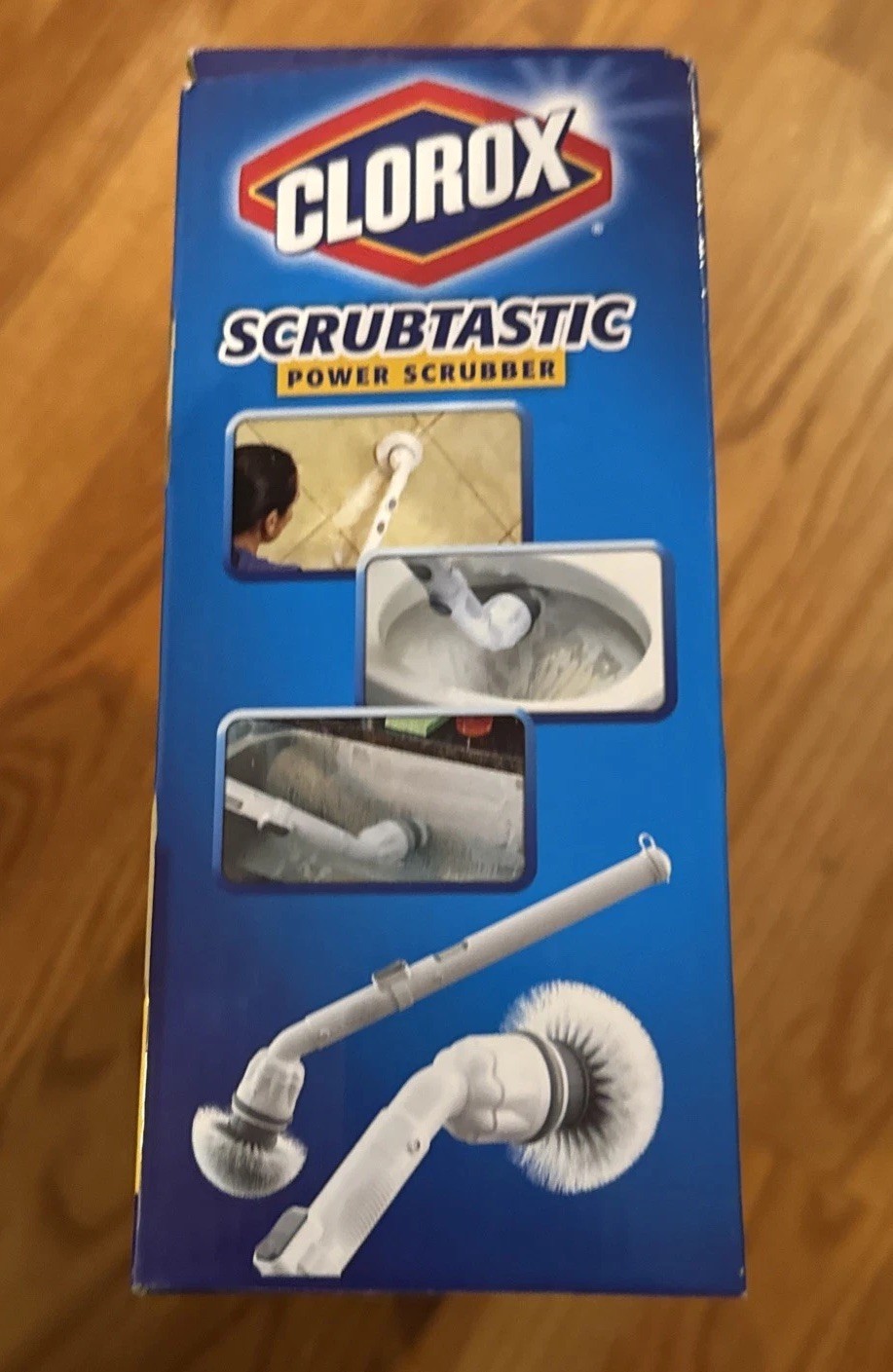 NEW- Clorox Scrubtastic Power Scrubber 3 Brush Heads Rechargeable Extends To 39″