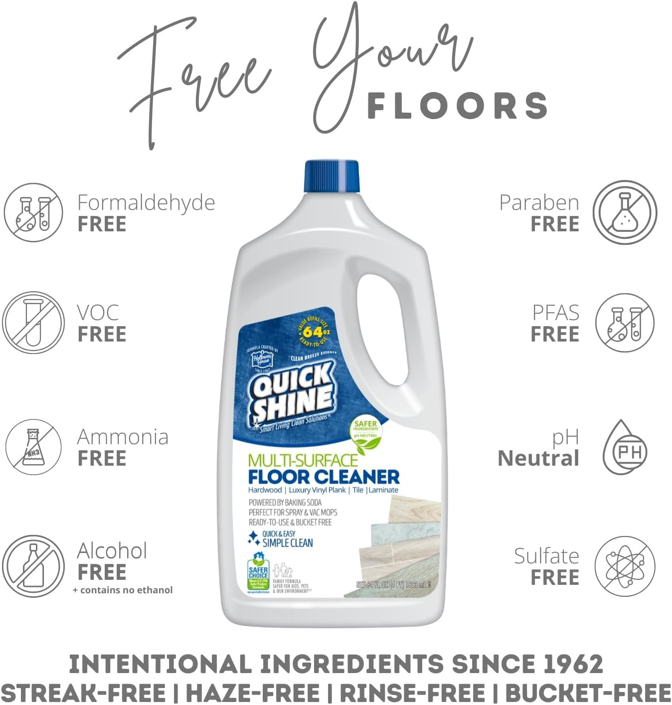 Quick Shine Floor Cleaner 64 Oz 4 Pack No Rinse Hardwood Vinyl Tile Cleaner