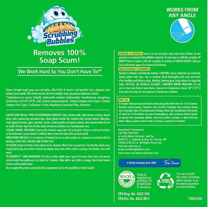 Scrubbing Bubbles Bathroom Cleaner, Rainshower, 25 oz., – Choose Count 4/8/12ct.