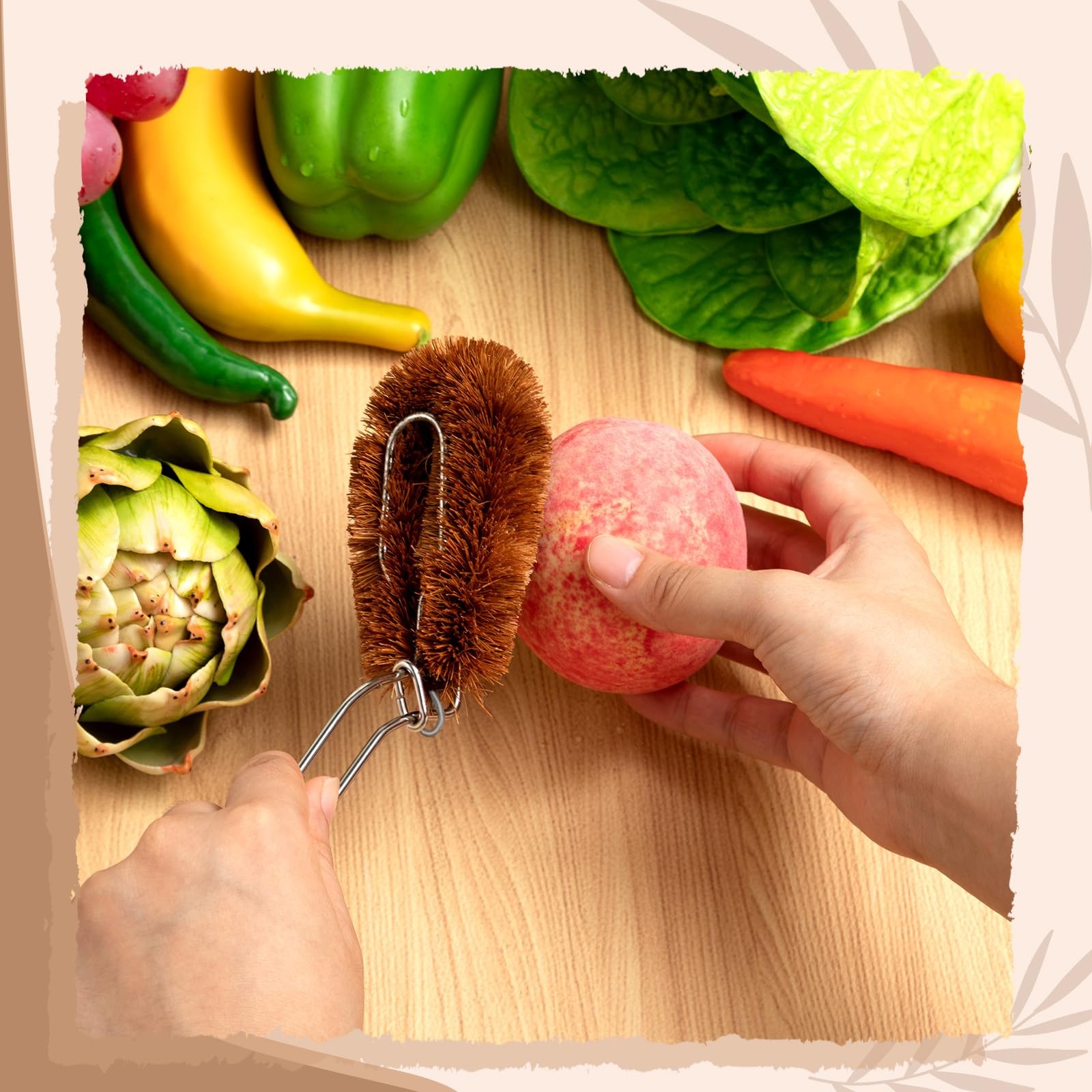 Tawashi 100% Natural Coconut Coir Fiber Brush with Handle, 4 Vegetable Scrub …