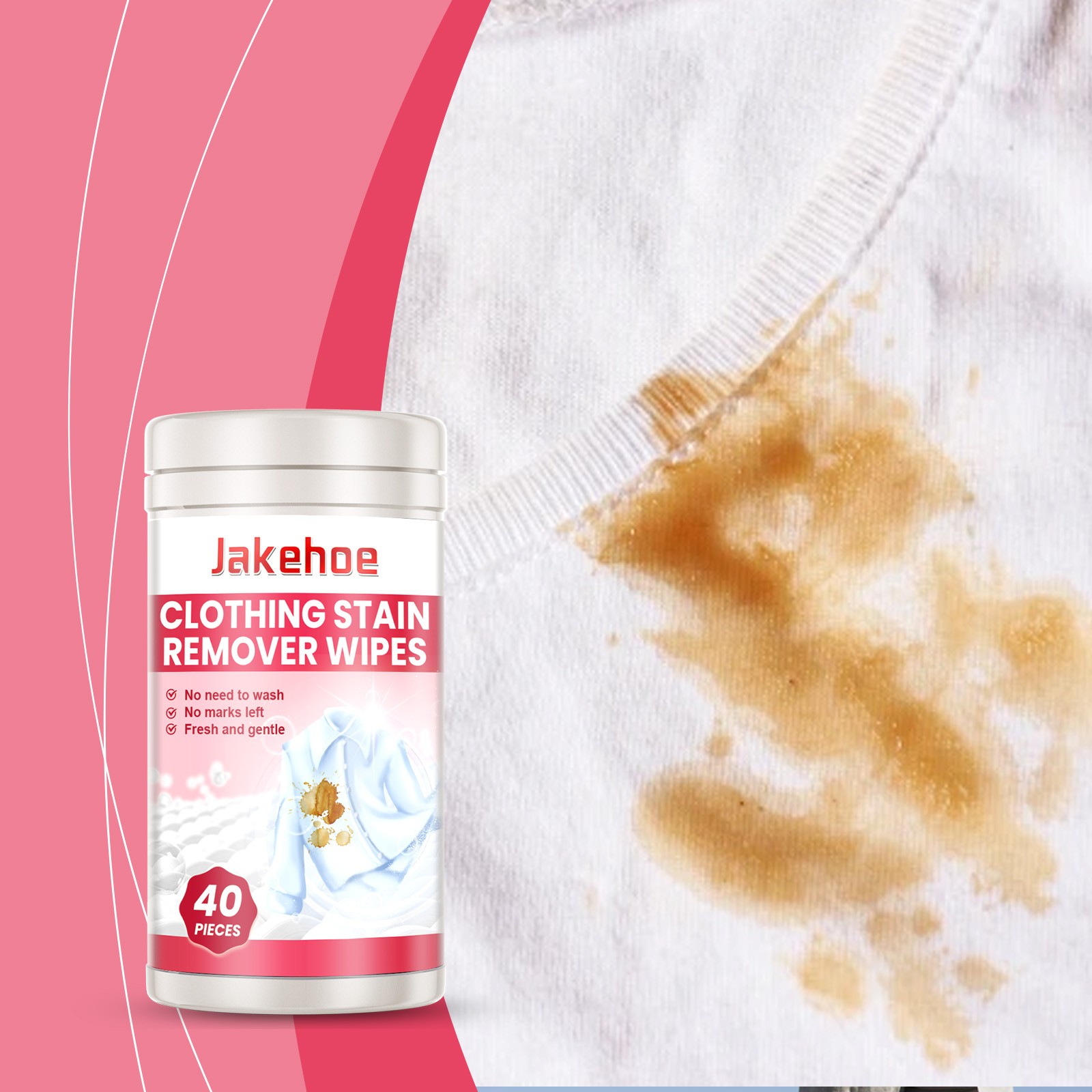 Jakehoe Clothes Stain Remover Wipes Grease Stain Remover Mild Clean Clean White