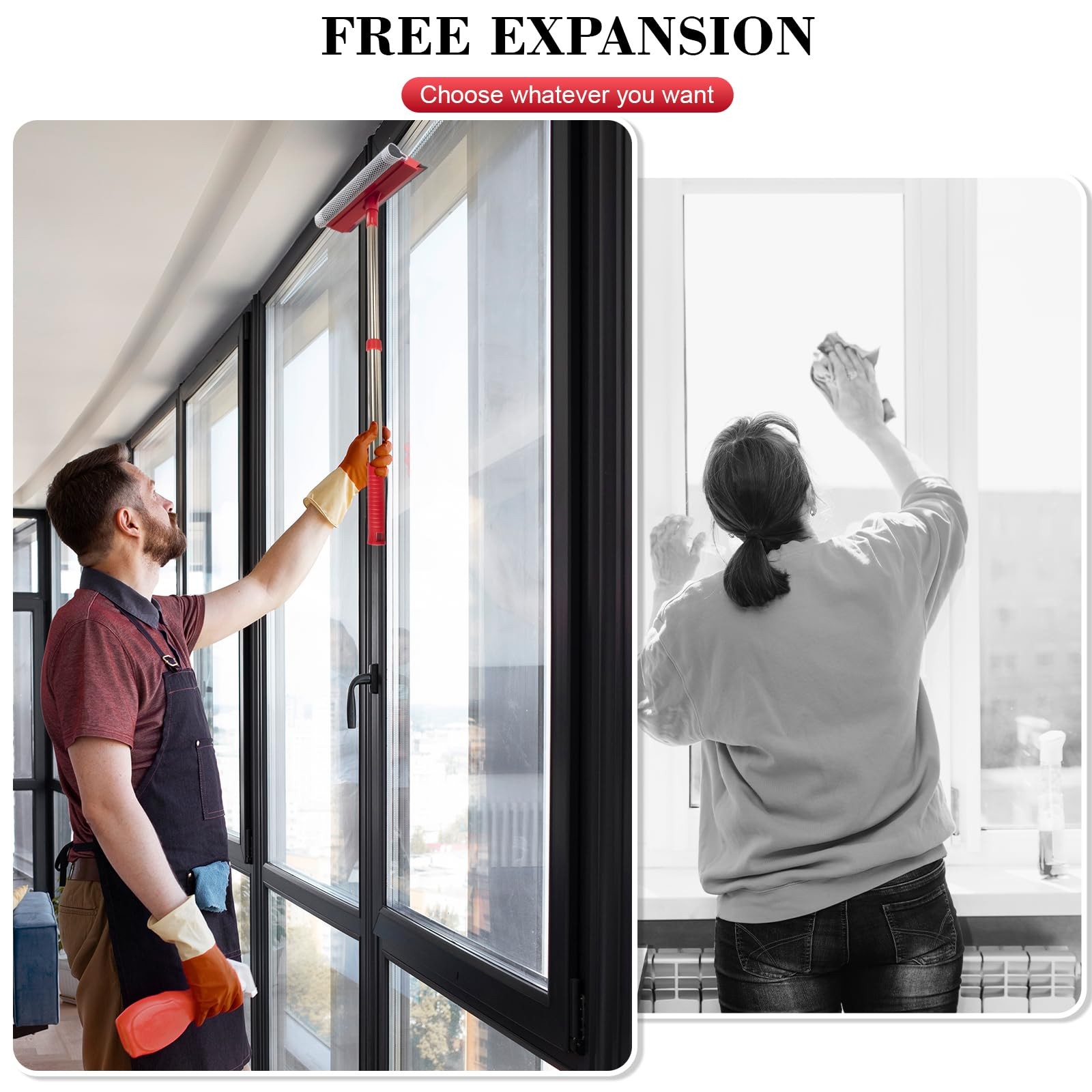 Professional Standard Window Squeegee,2-In-1 Window Cleaner Sponge and Soft Rubb