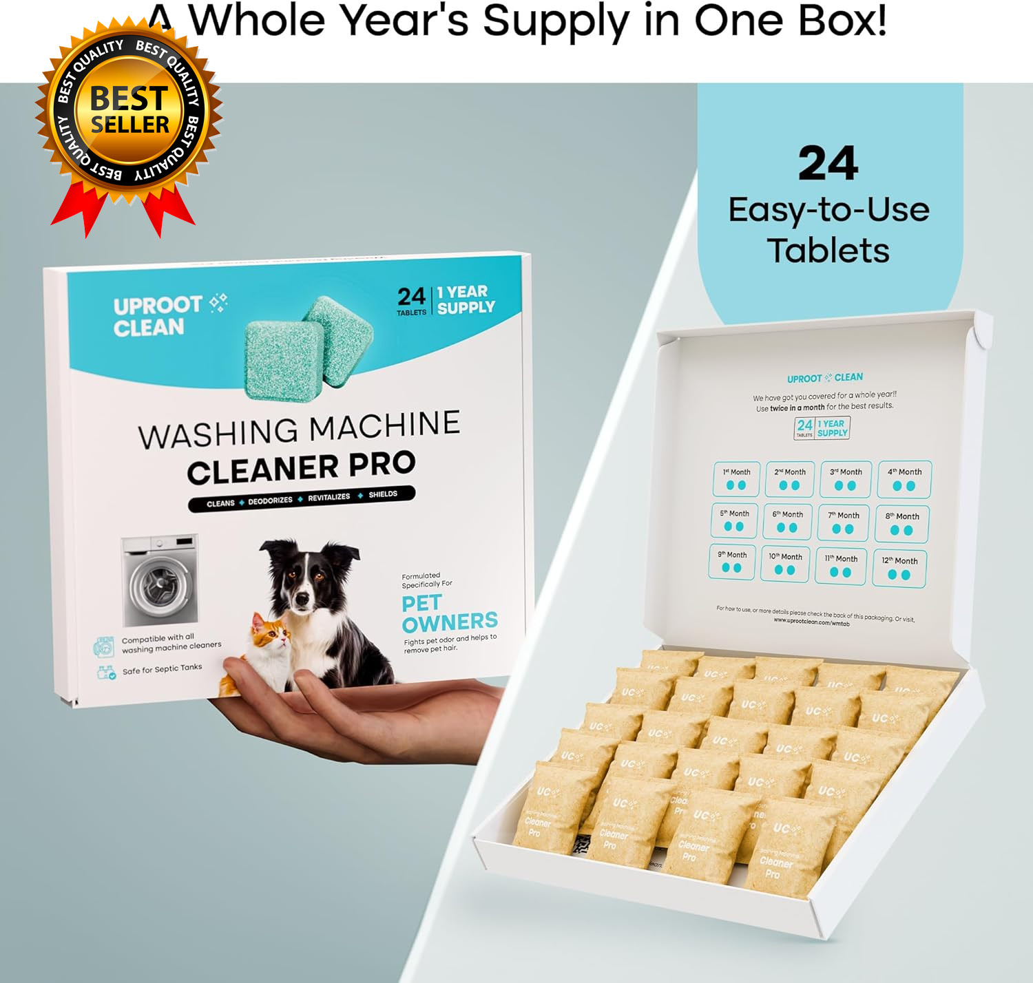 Washing Machine Cleaner Tablets 24 Pack for a 12 Month Supply Formulated for Pet