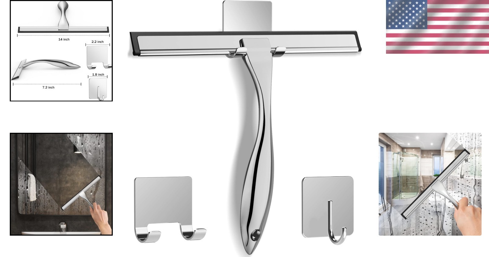 Sleek 14-Inch Shower Squeegee with Easy Storage Hooks: Modern Cleaning Tool