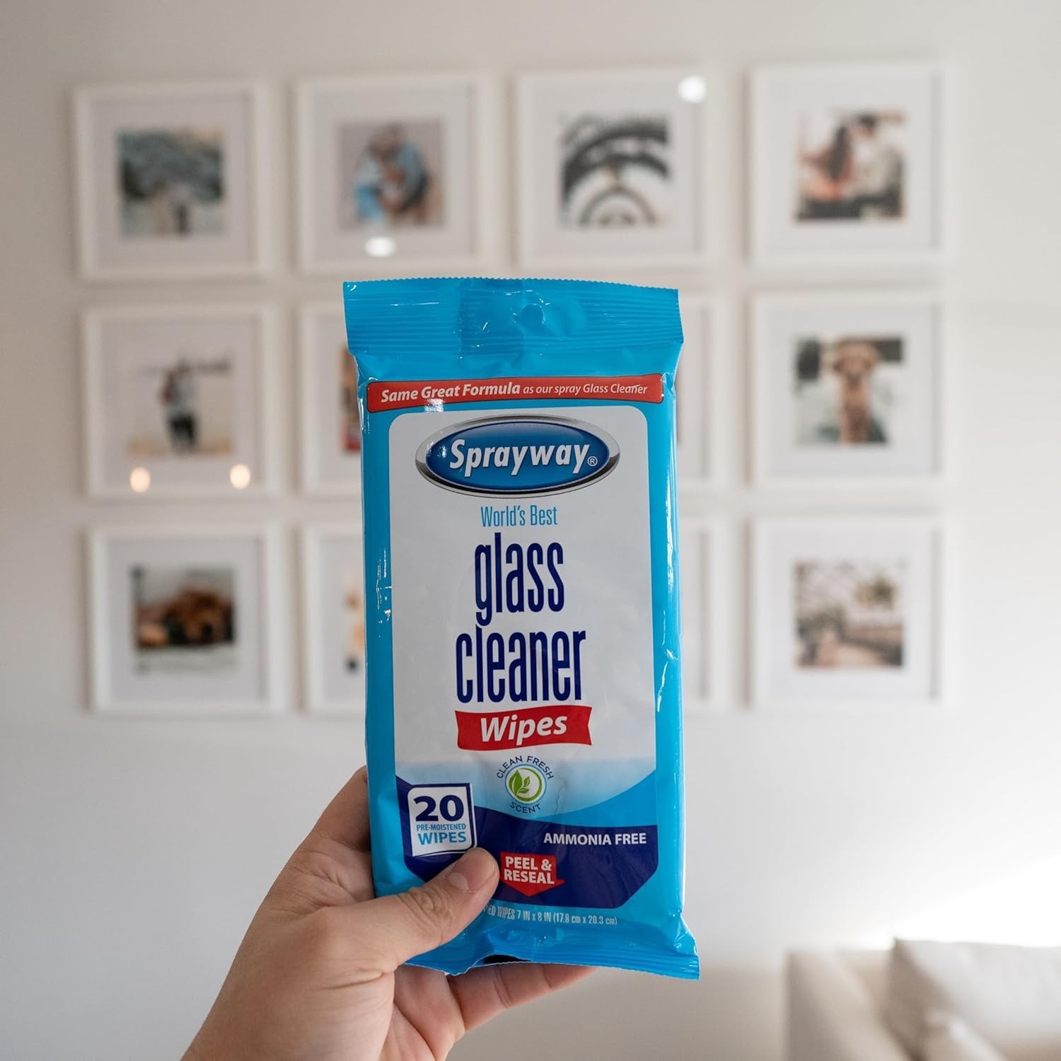 Sprayway SW199R Ammonia-Free Glass Cleaner Wipes Fresh Scent 20 Count