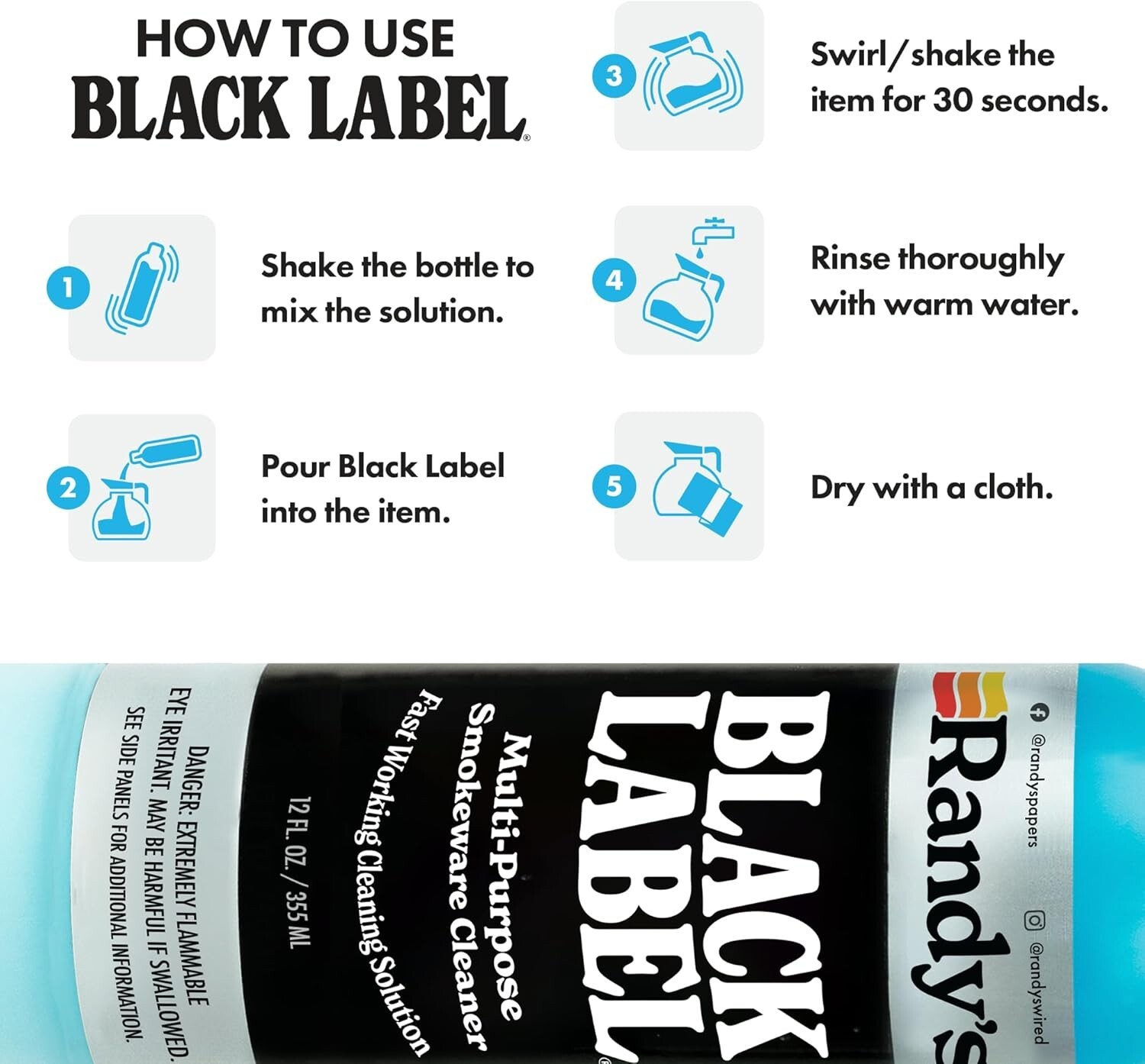 Randy’s Black Label Cleaner – 12oz Glass, Metal & Ceramic Pipe Cleaner