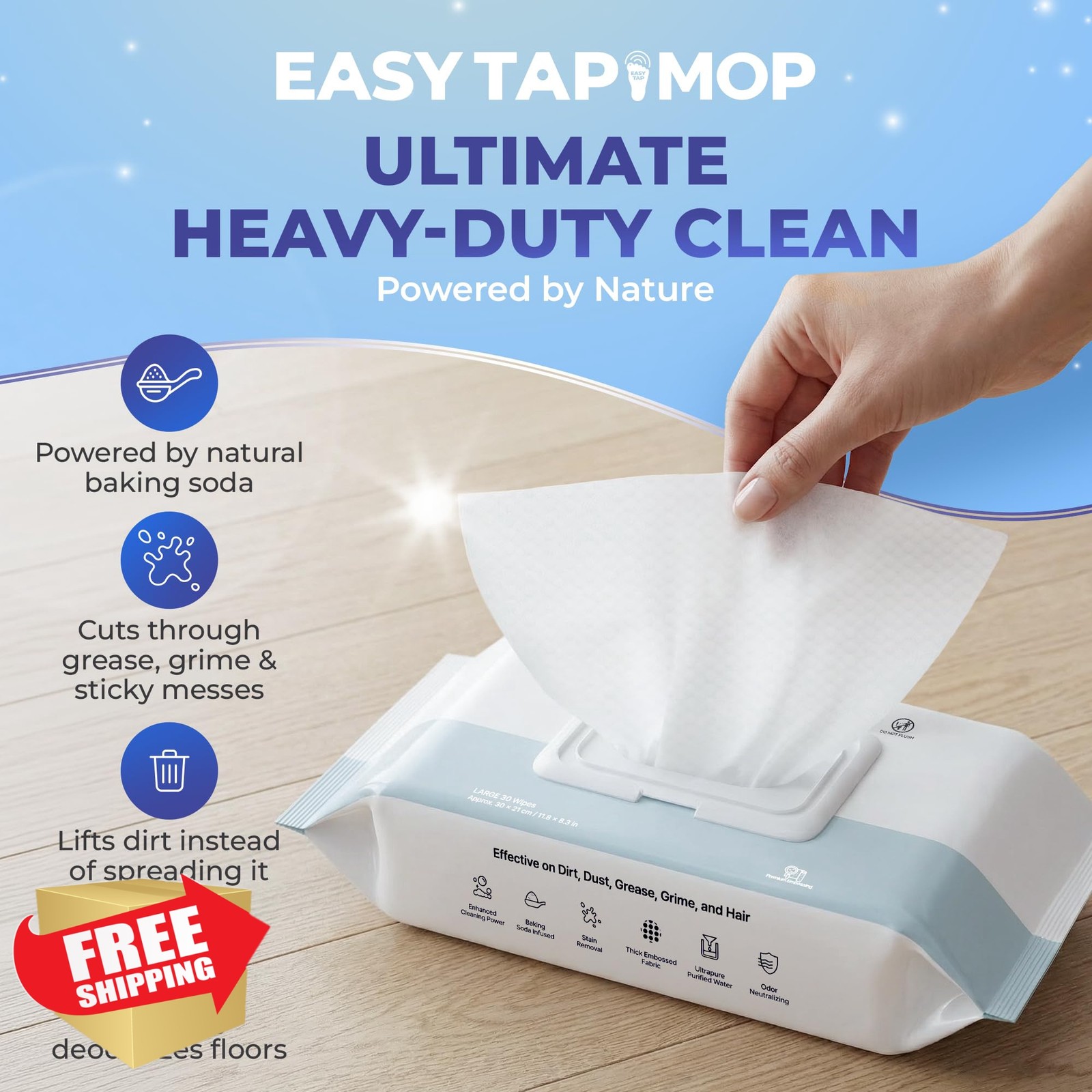 EASY TAP MOP Baking Soda Wipes 30 Count (9 Pack)