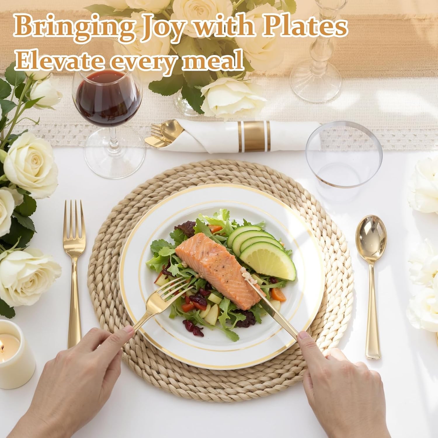 WDF Partyware 350Piece Gold Dinnerware Set for 50 Guests – Gold Plastic Plates
