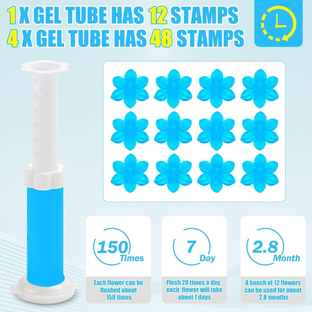 Flower Shape Toilet Cleaner Gel Stamps 4 Scents 48 Stamps Long-Lasting Freshener