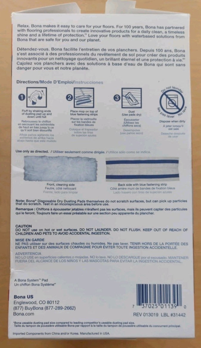NEW Bona Disposable Dry Dusting Pads Box OF 20 PADS 17″ x 5″ NOB