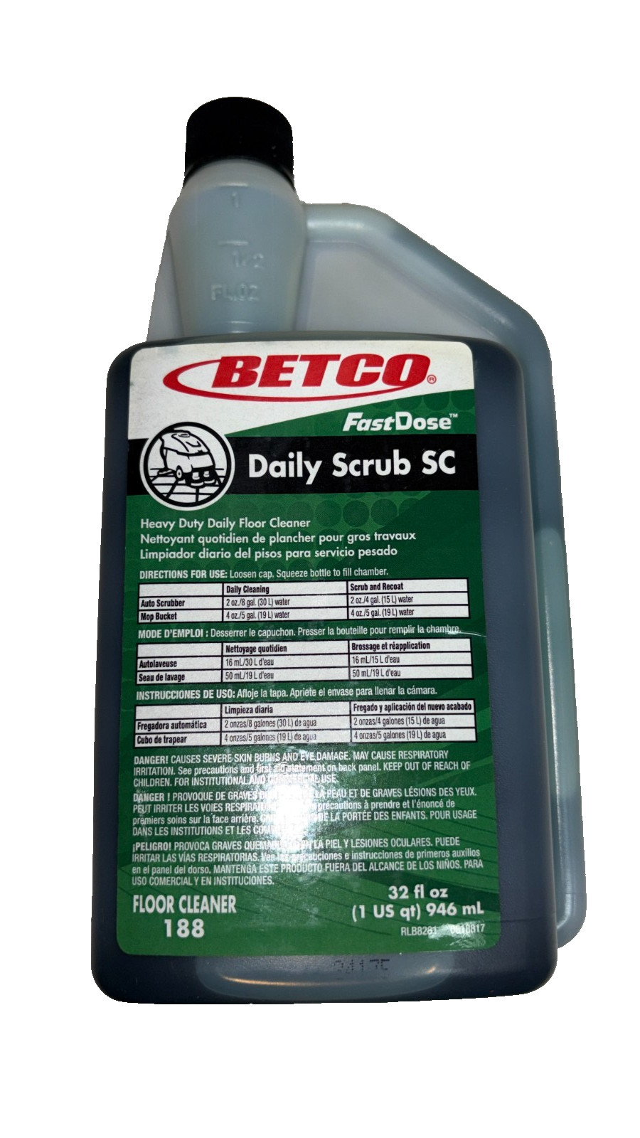32 Ounce (946 mL) Bottle of Betco FastDose Daily Scrub SC Floor Cleaner 188