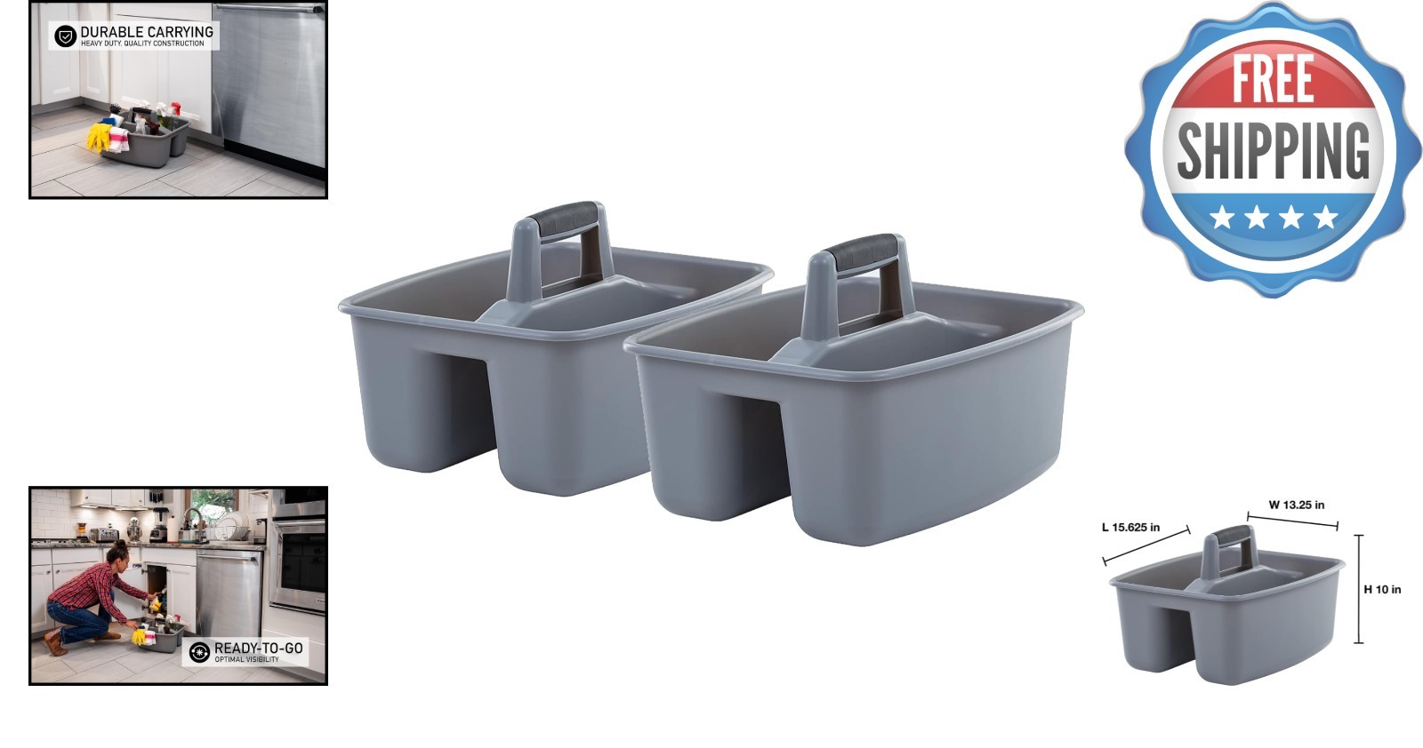 MightyTuff All-Purpose Cleaning Caddy – Durable & Portable – 2 Count, Grey/Black