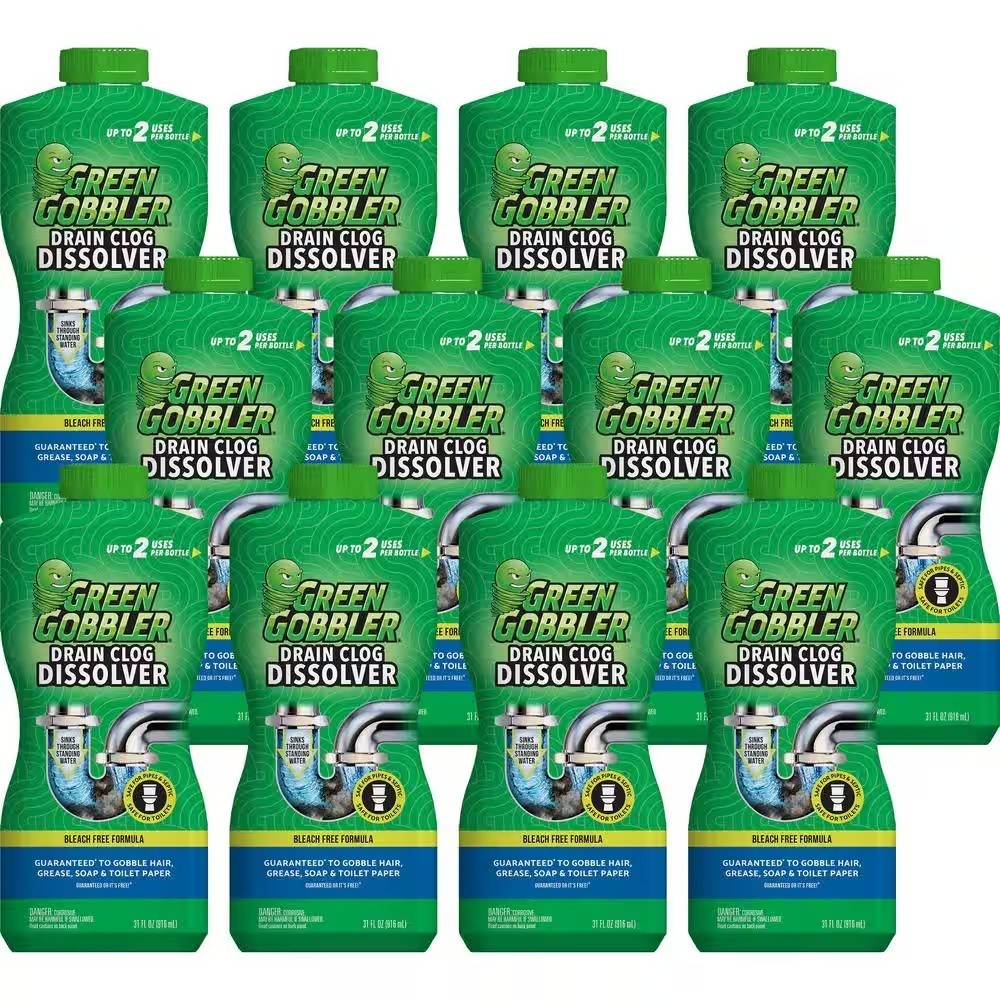 (12-pack) Green Gobbler 31oz Drain ,Toilet Cleaner Clog Dissolver Premeasured