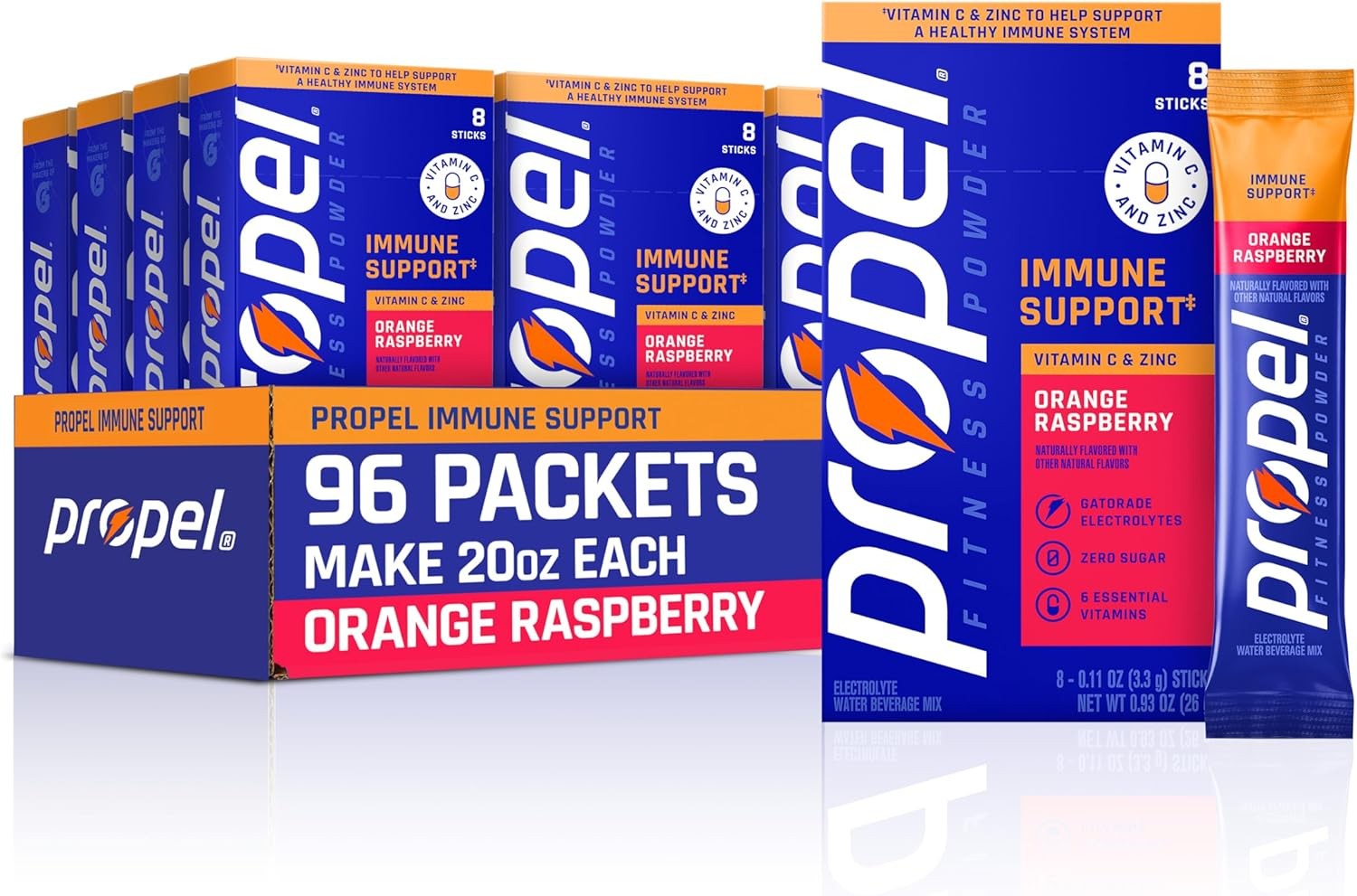 Propel Powder Packets, Immune Support, Orange Raspberry (Pack of 96)
