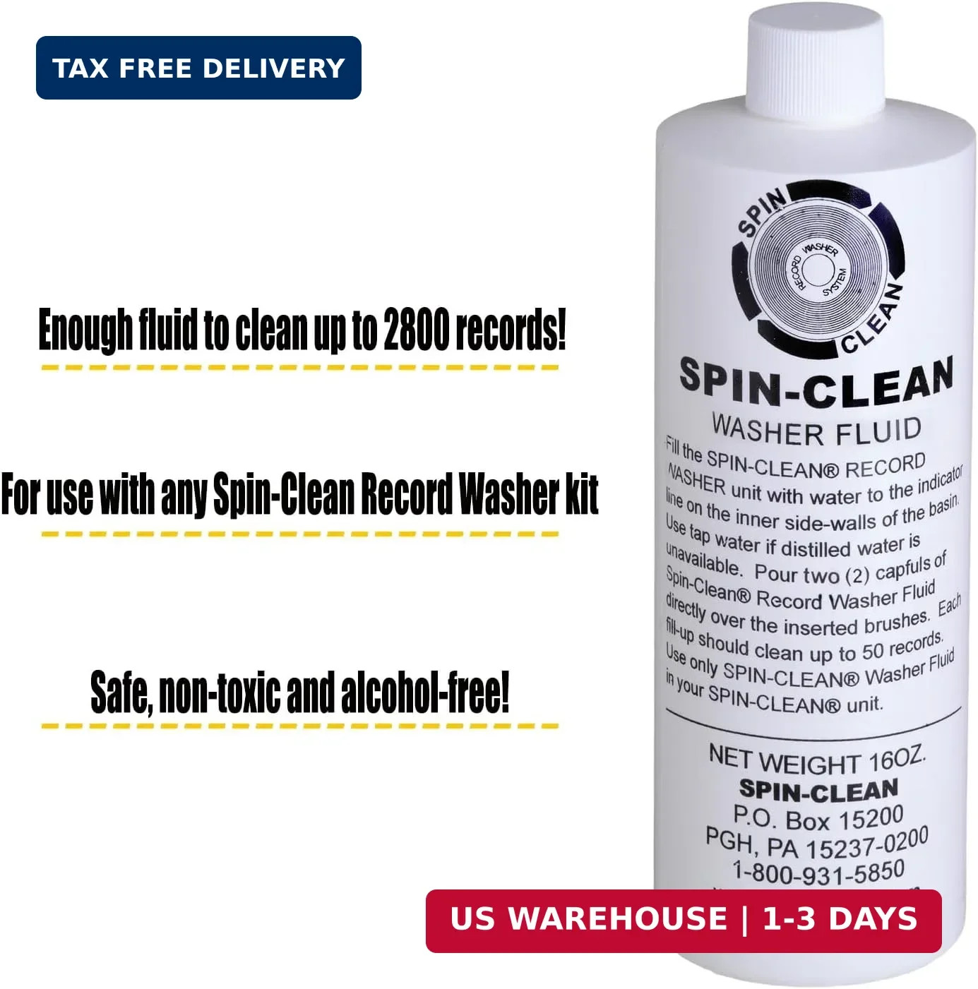 Spin-Clean Record Washer Fluid 16oz. | Alcohol-Free Record Cleaner Solution | Vi
