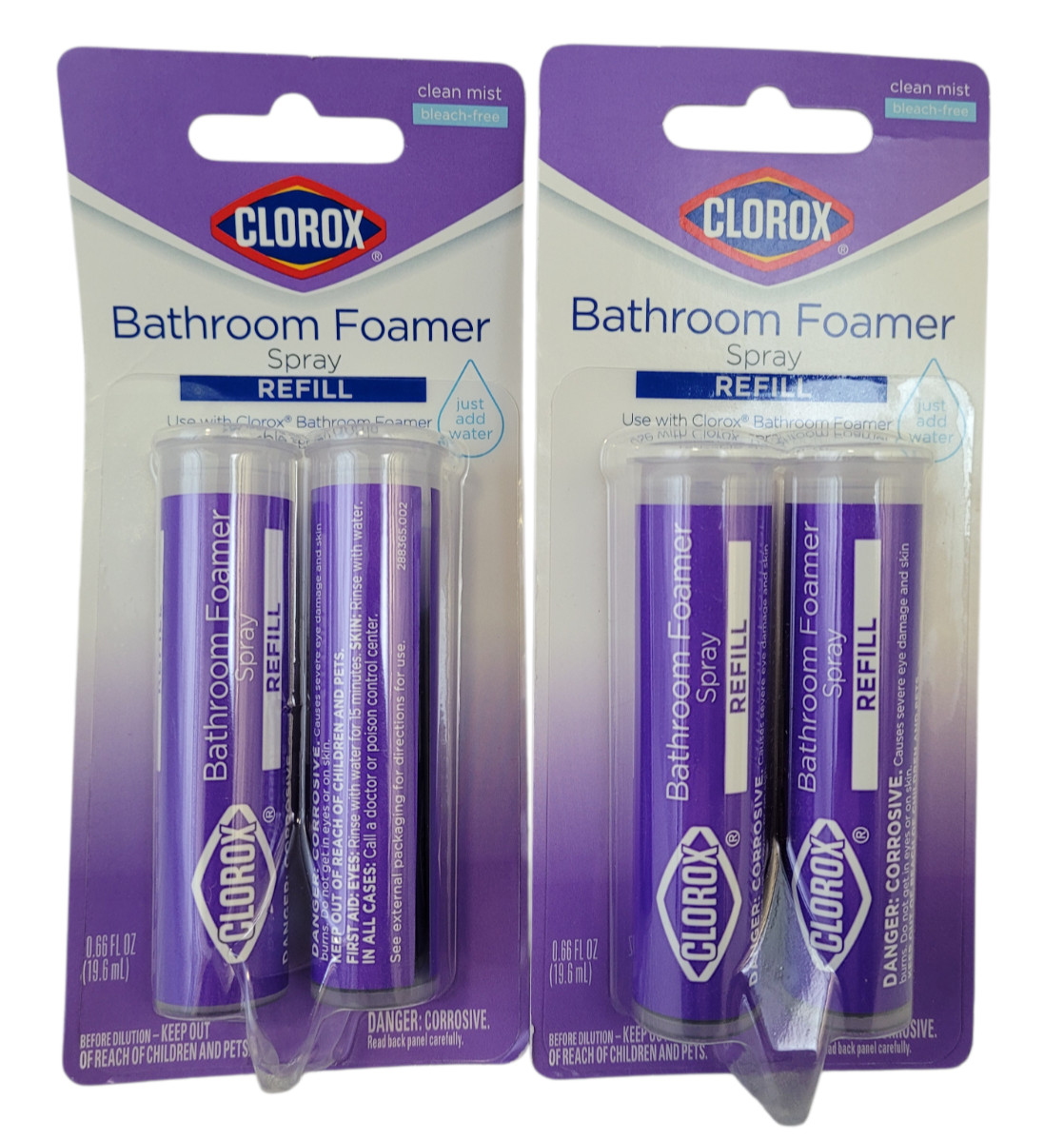 Lot 2 Clorox Bathroom Foamer Spray Refill Cartridges 2pk Clean Mist Scent NIP