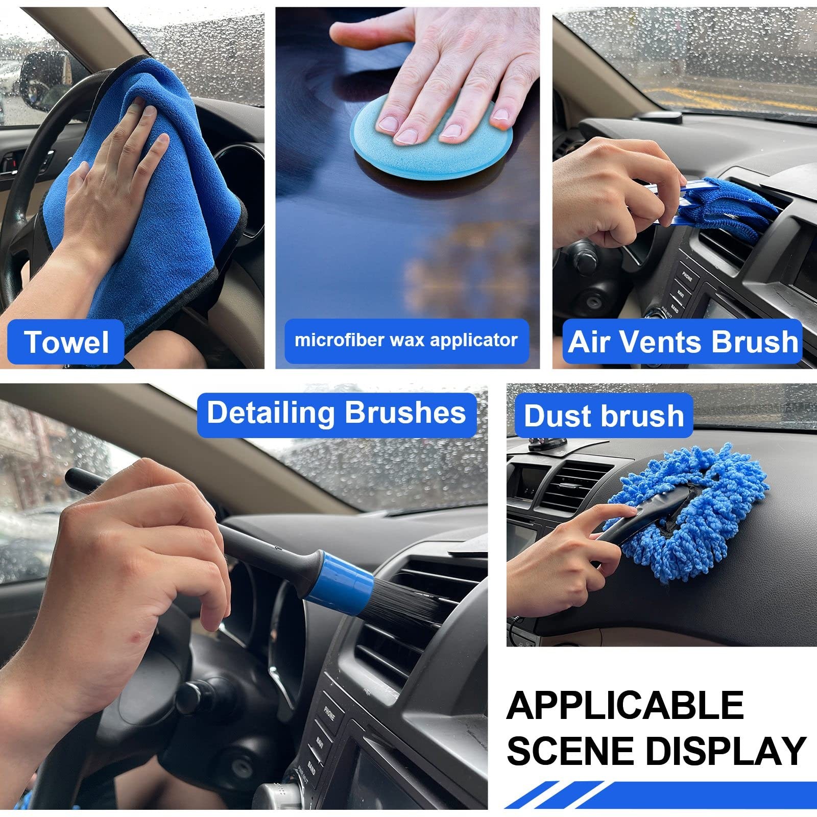 Car Wash Kit 21Piece Set with Long Handle Brush, Bucket, Squeegee & Detailing