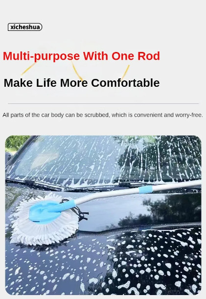 3pc Car Wash Brush Mop Cleaning Tool, Long Handle Flexible Microfiber Sponges