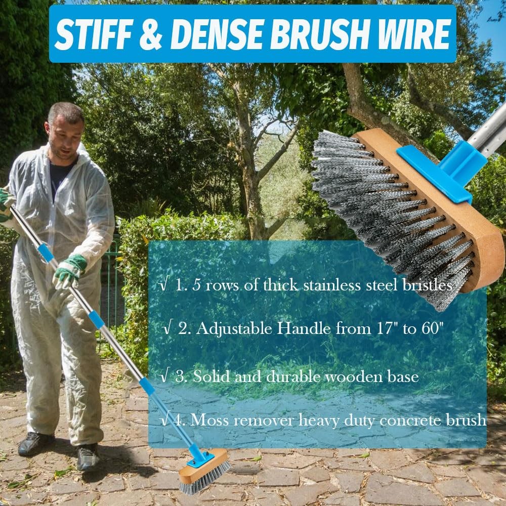 60″ Heavy Duty Deck Scrub Brush Long Handle Floor Cleaner for Concrete & Patio