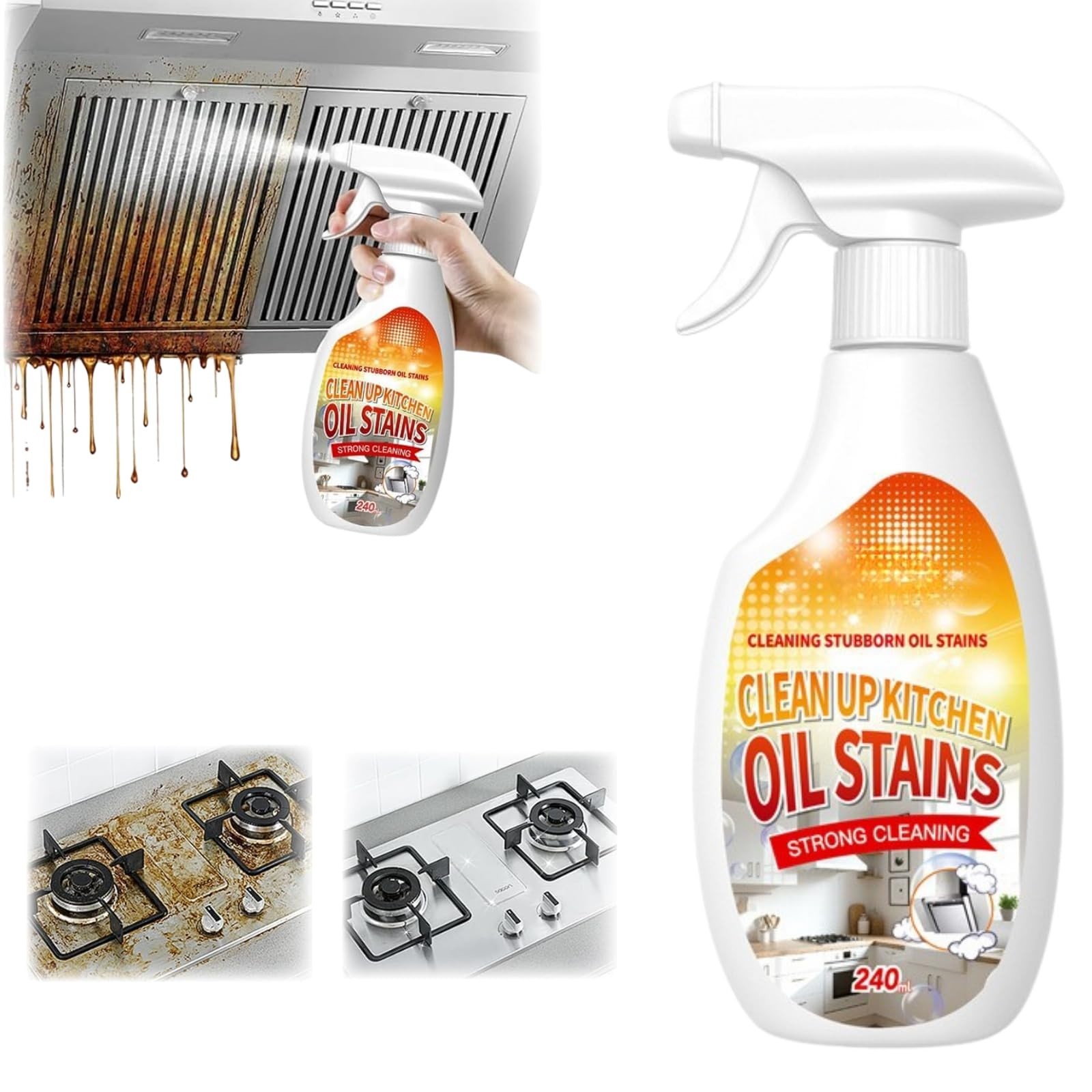 Heavy Duty Kitchen Cleaner Spray – Multi-Purpose Oil Stain Remover 240ml/8.45oz