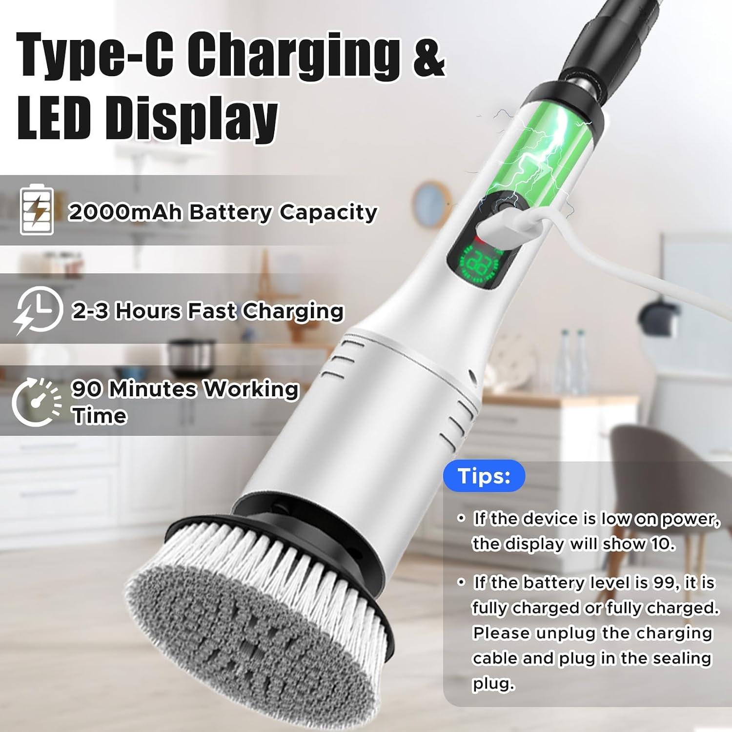 Electric Spin Scrubber, Bathroom Scrubber, Cordless Shower Cleaner Brush, 9 Repl