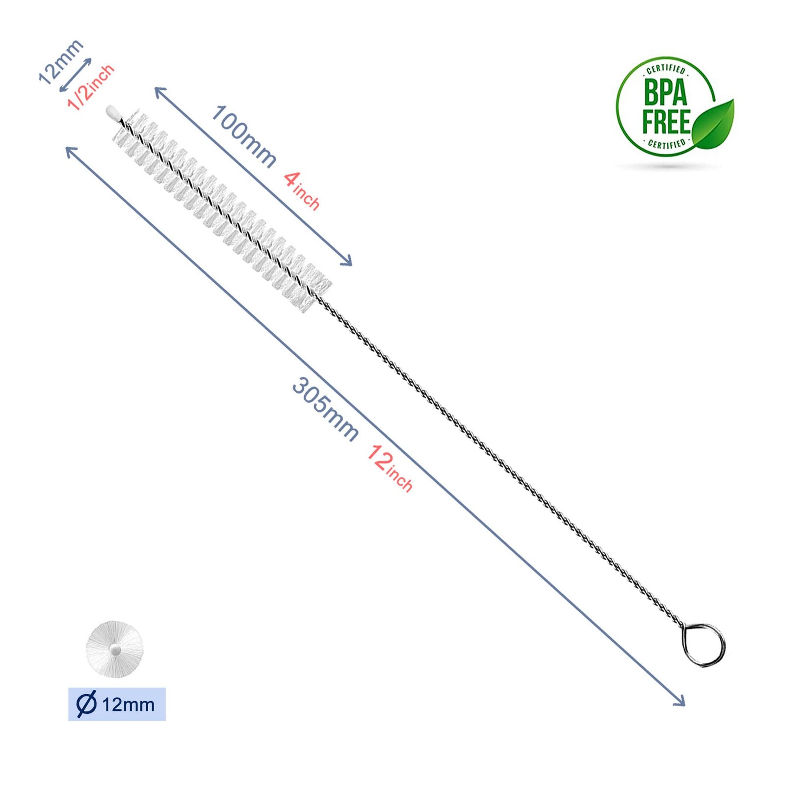 Straw Cleaner Brush Extend 12 inch, Extra Wide 12mm diam Pipe Cleaners, Extra Lo