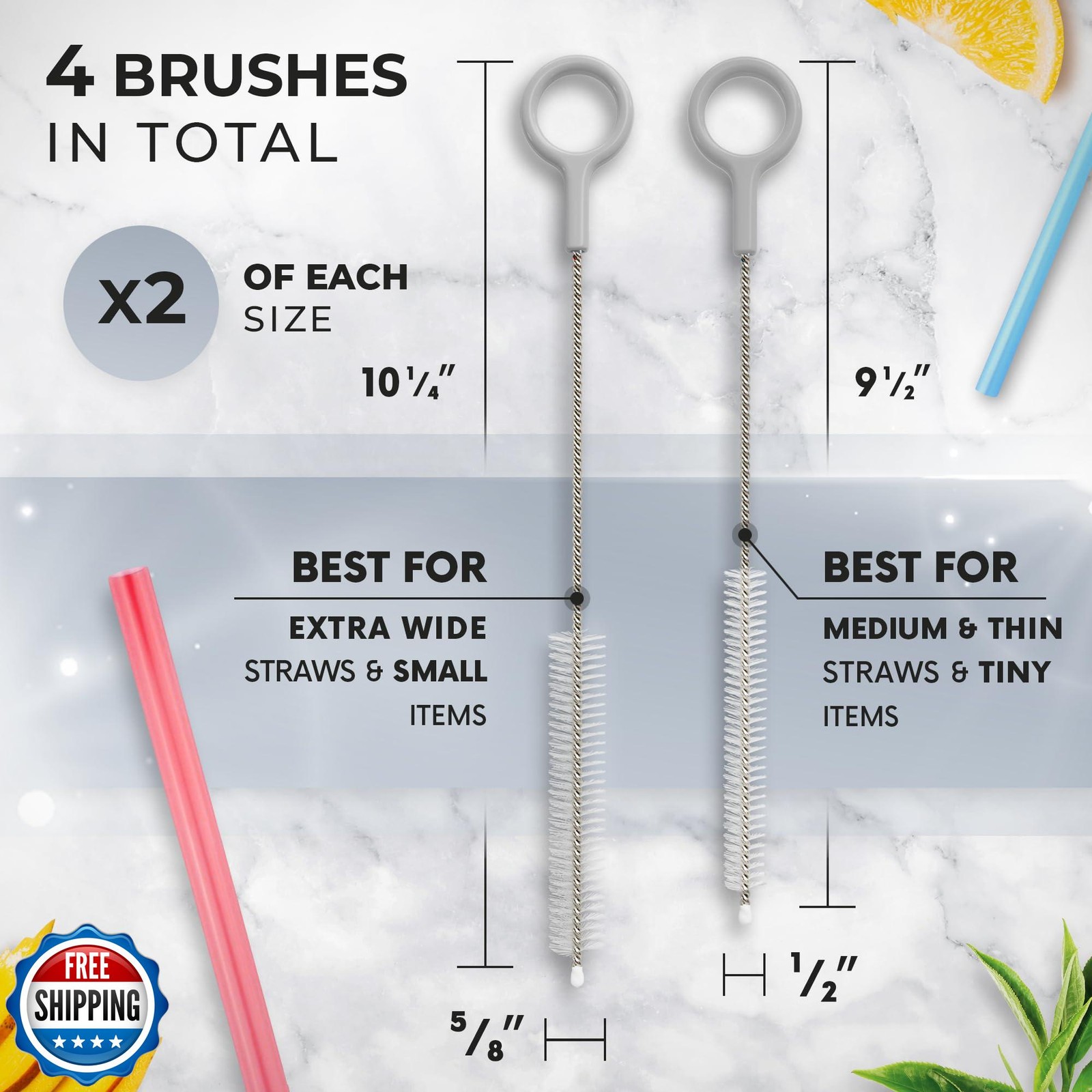 Buenalife Heavy Duty Cleaning Brushes Set of 4 – Extra Long Straw