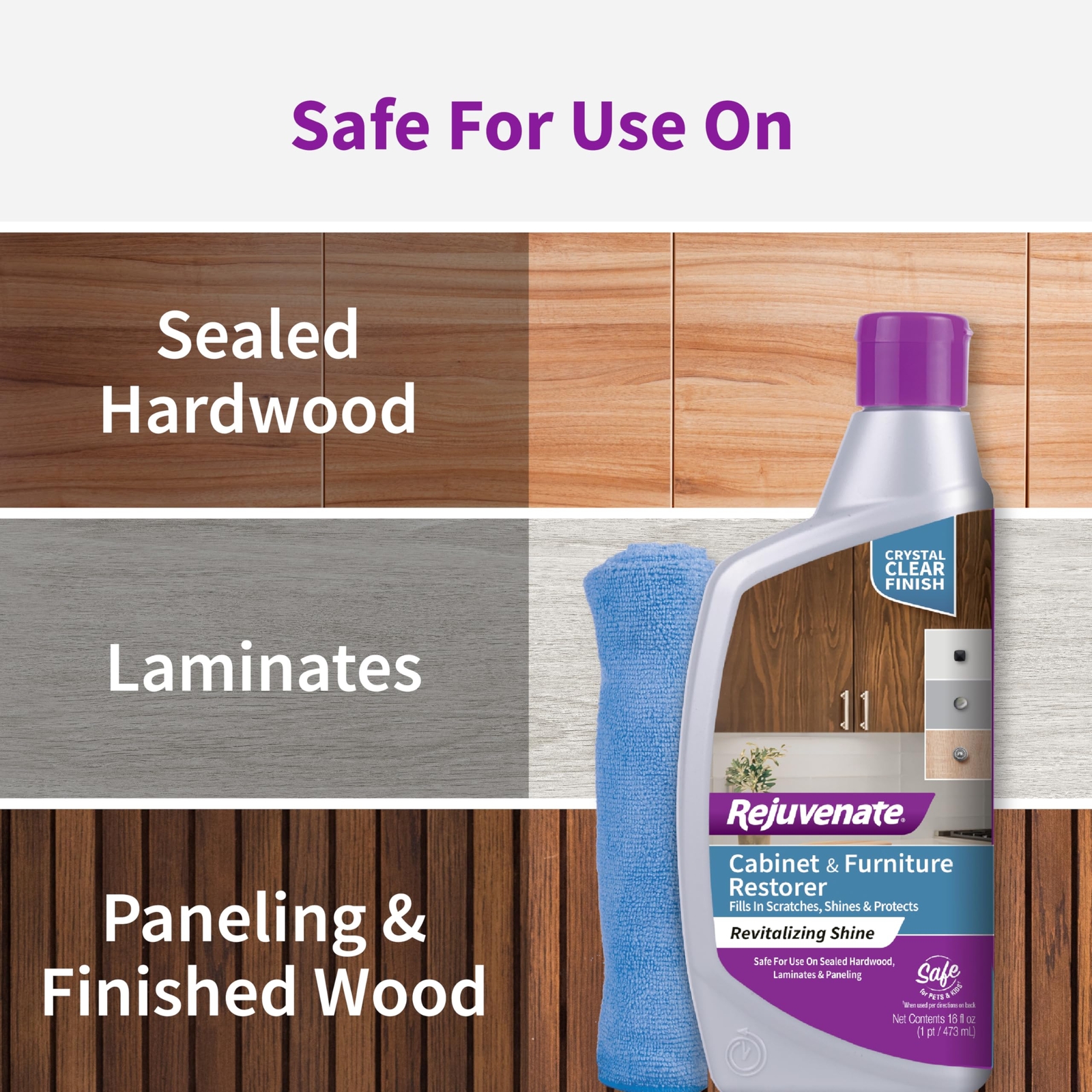 Rejuvenate Cabinet Furniture Restorer 16oz Revitalize Shine Protect Indoor Use
