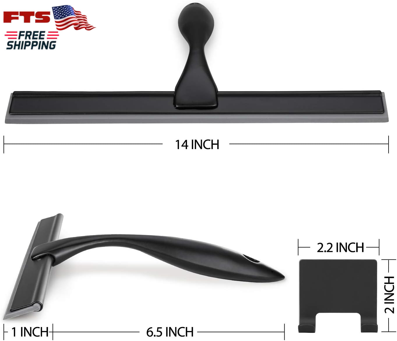 All Purpose Shower Squeegee 14 Inch Stainless Steel Black for Doors Windows Car