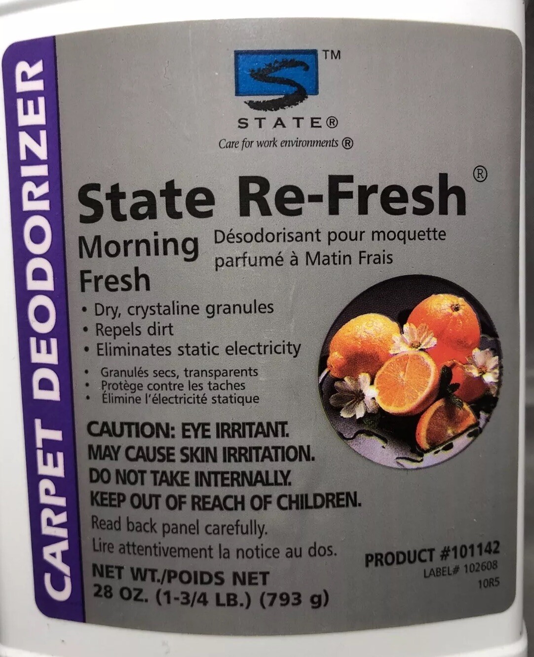 Industrial carpet cleaning deodorizer 28oz Morning Fresh Scent, State Re-Fresh.