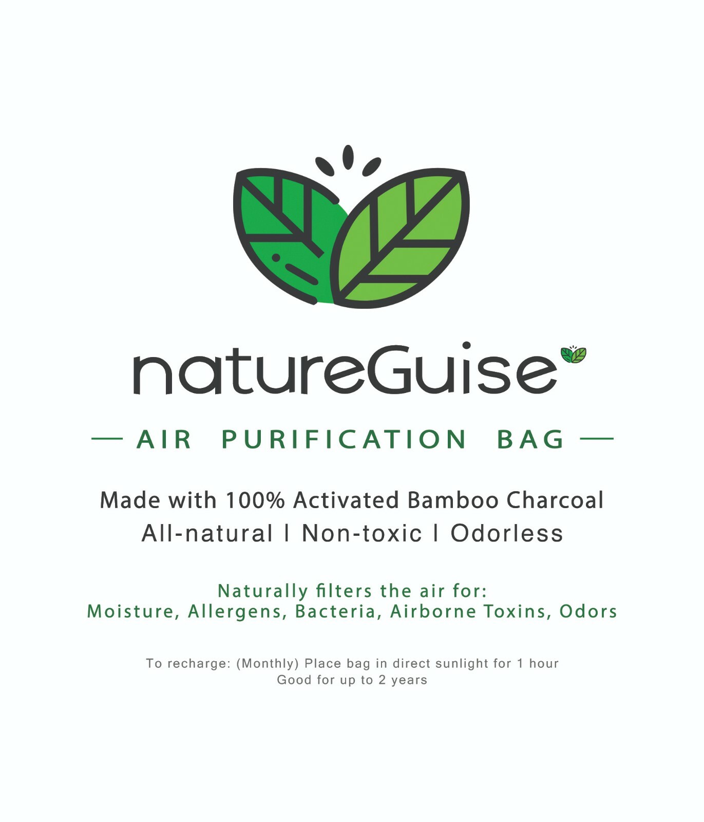 4-Pack Activated Bamboo Charcoal Bag Filter / Natural Air Purifier -NatureGuise