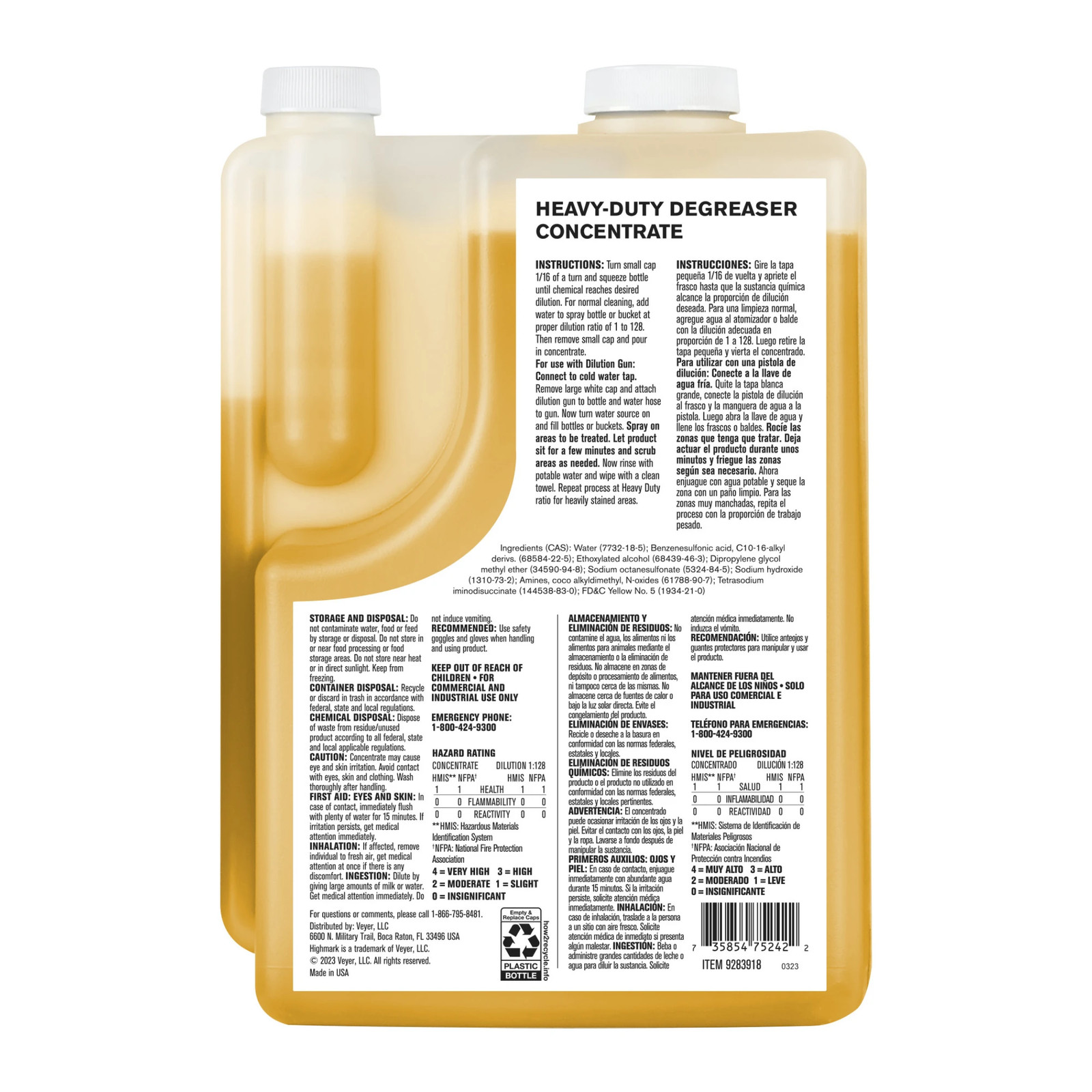 Highmark Heavy-Duty Degreaser Concentrate, 2 Liters, Case Of 4 Bottles