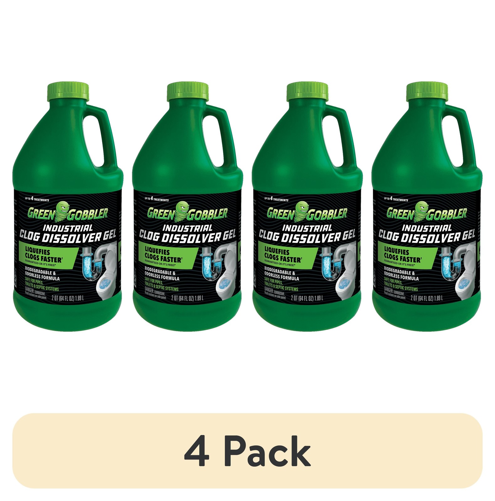 Green Gobbler Industrial Drain Cleaner, Liquid Gel Clog Remover 64oz