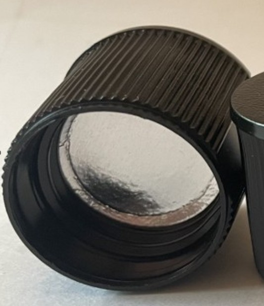 24-410 Black flip-top caps w/ foil seal LOT / 100 pieces