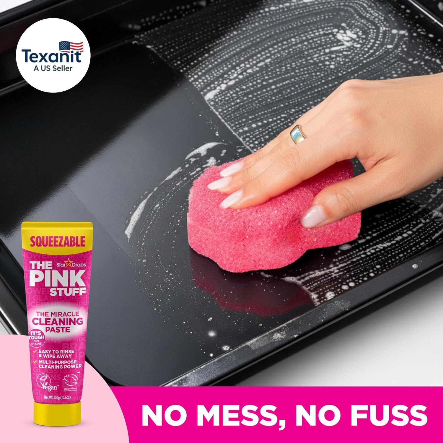 The Pink Stuff Squeezable Cleaning Paste 300G with Sqeezy Scrubber Sponge | Powe